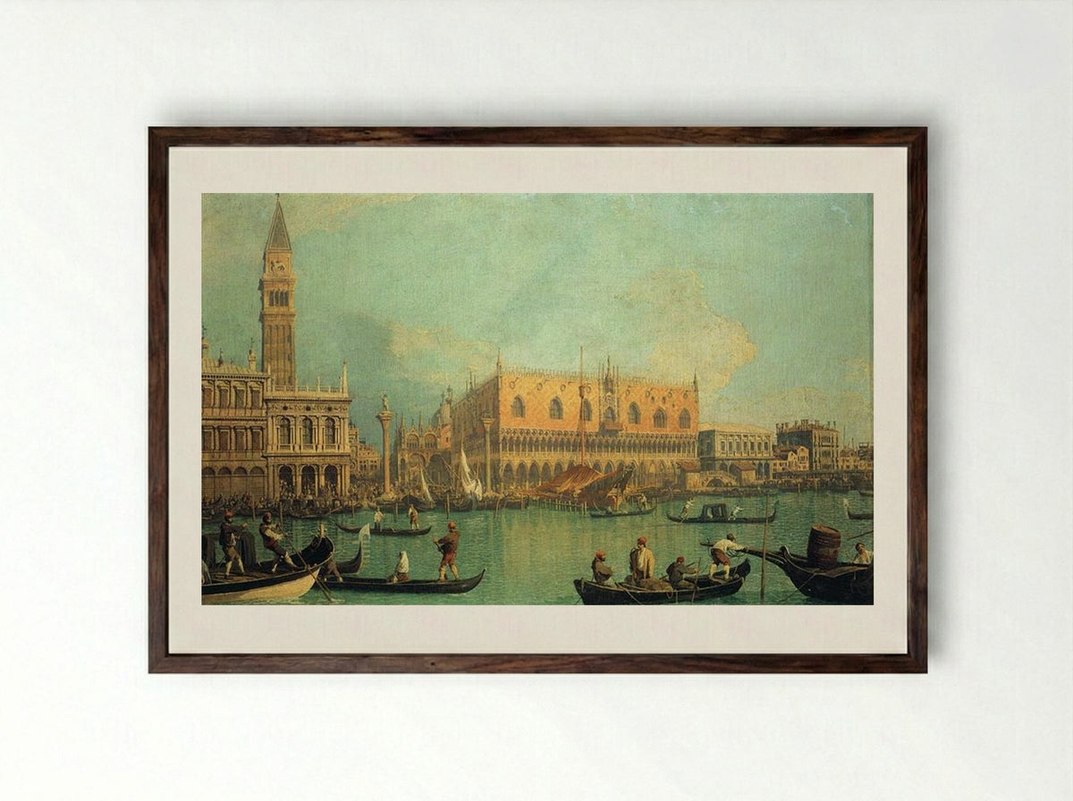 The Doge's Palace with the Piazza di San Marco - Canaletto - Framed Print Dark Wood