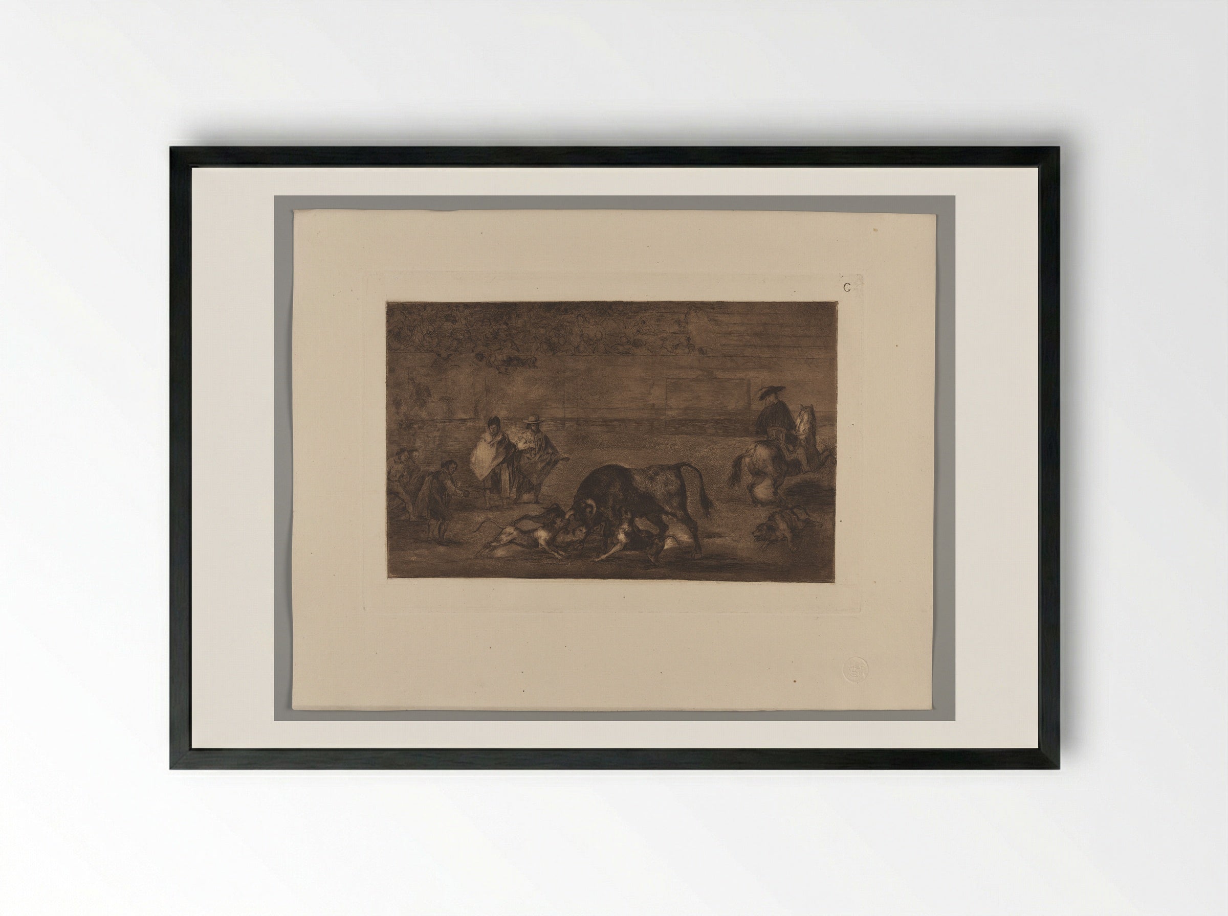 The Dogs Let Loose on the Bull - Francisco José de Goya y Lucientes - Framed Print Black
