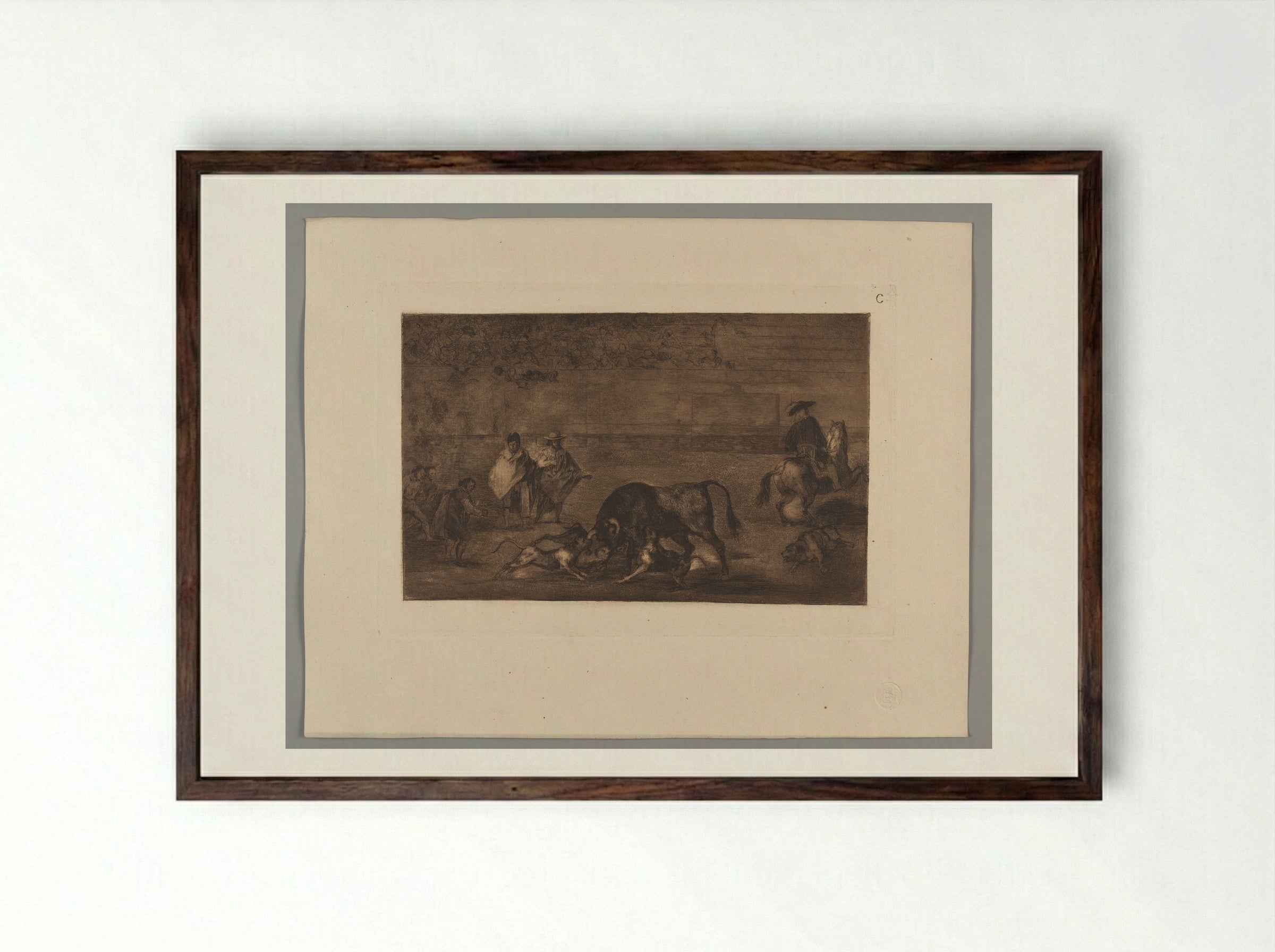 The Dogs Let Loose on the Bull - Francisco José de Goya y Lucientes - Framed Print Dark Wood