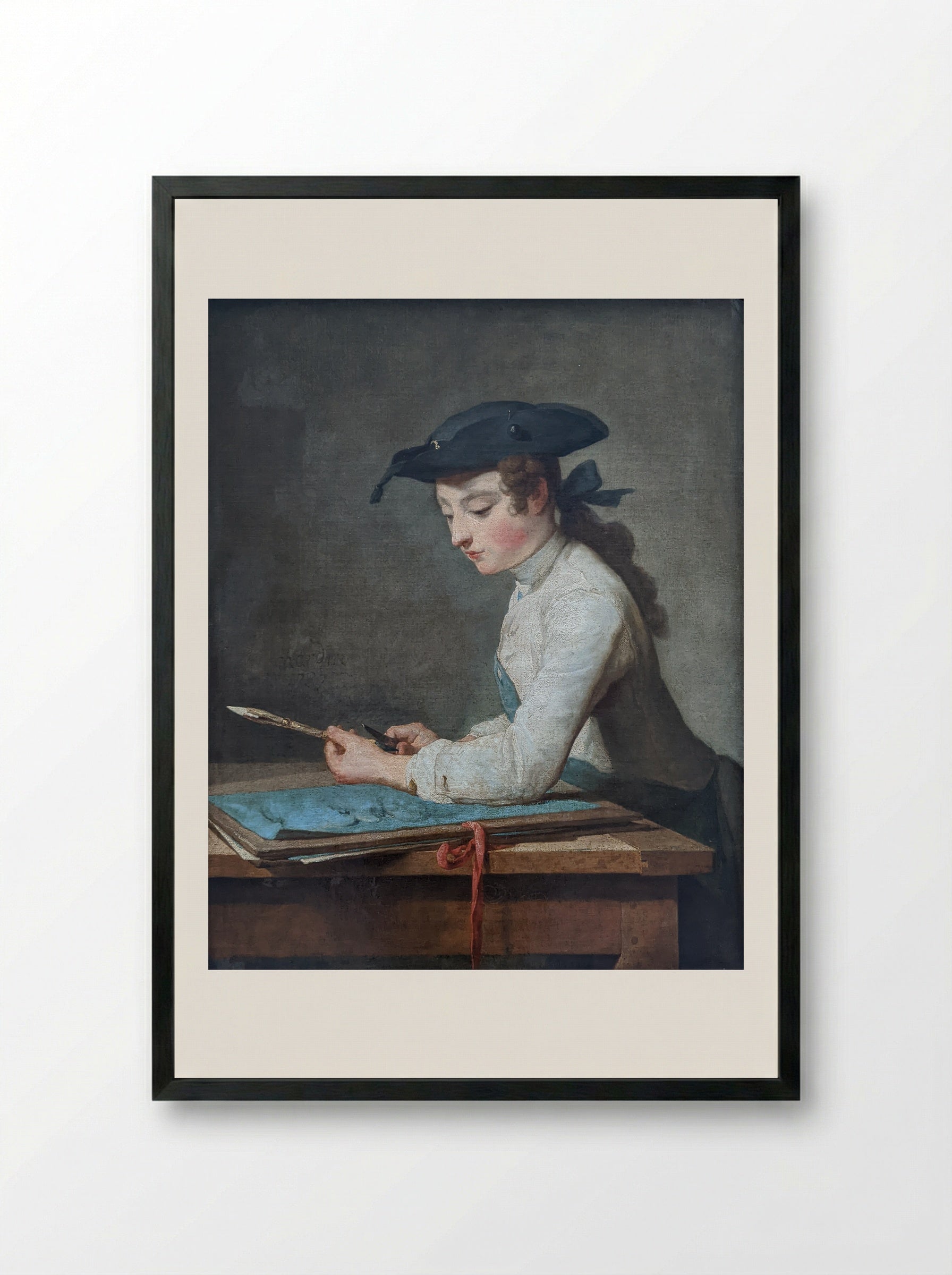 The Draughtsman - Jean-Baptiste-Siméon Chardin - Framed Print Black