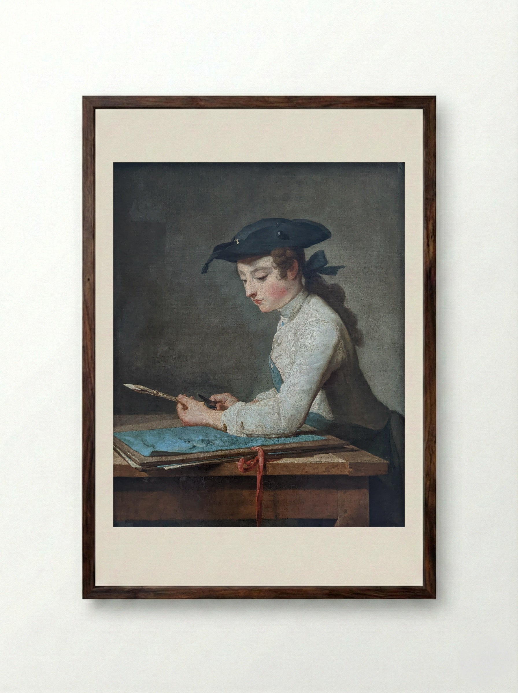 The Draughtsman - Jean-Baptiste-Siméon Chardin - Framed Print Dark Wood
