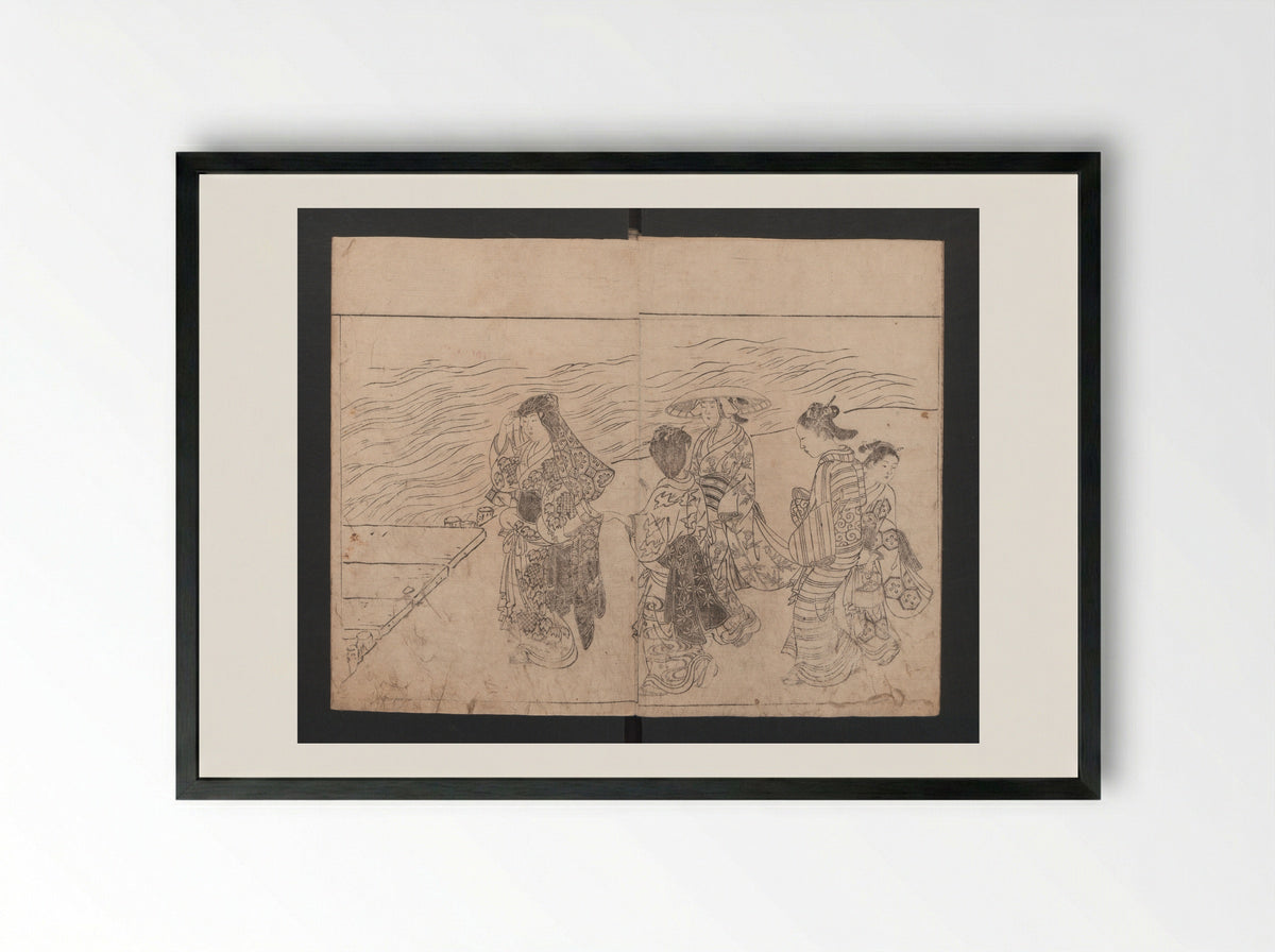 The Drawing Manual: The Evergreens (Ehon Tokiwagusa) - Nishikawa Sukenobu - Framed Print Black