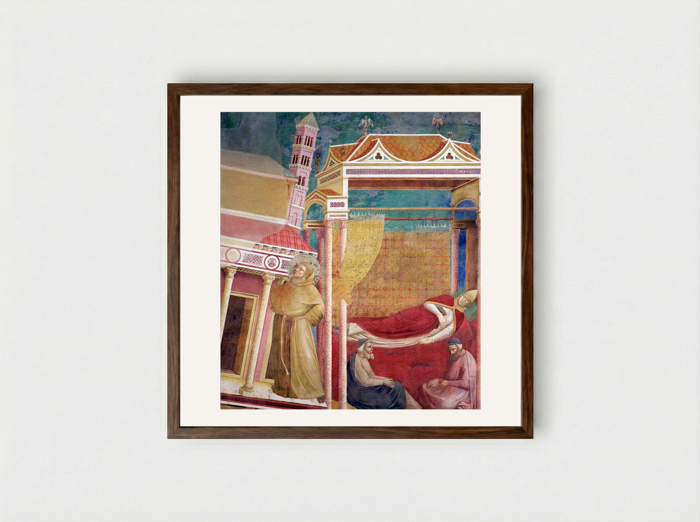 The Dream of Innocent III - Giotto di Bondone - Framed Print Dark Wood