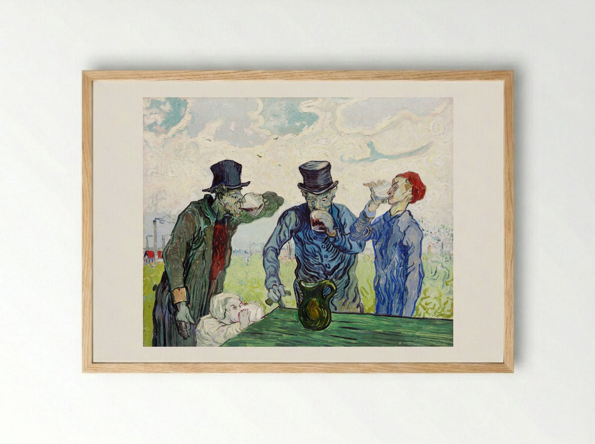 The Drinkers (after Daumier) - Vincent van Gogh - Framed Print Wood
