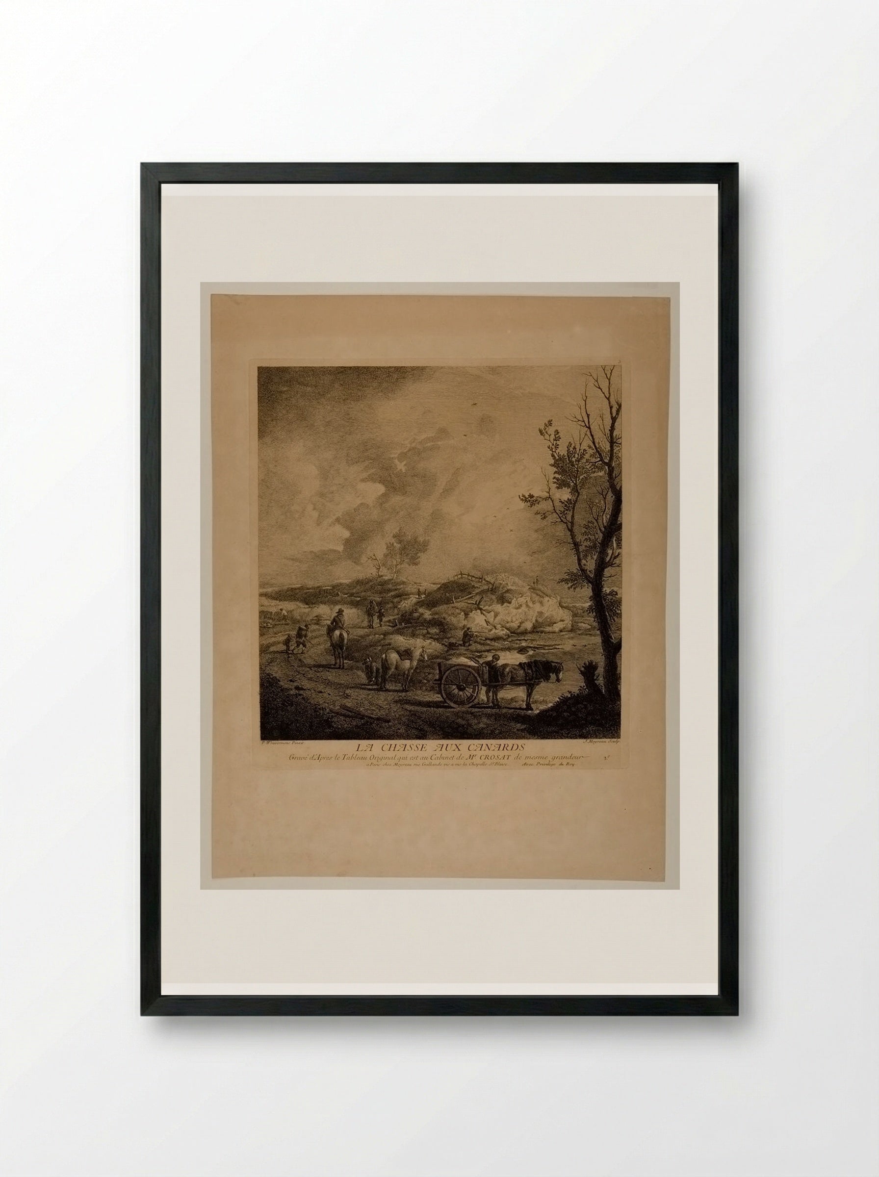 The Duck Hunt - Jean Moyreau - Framed Print Black