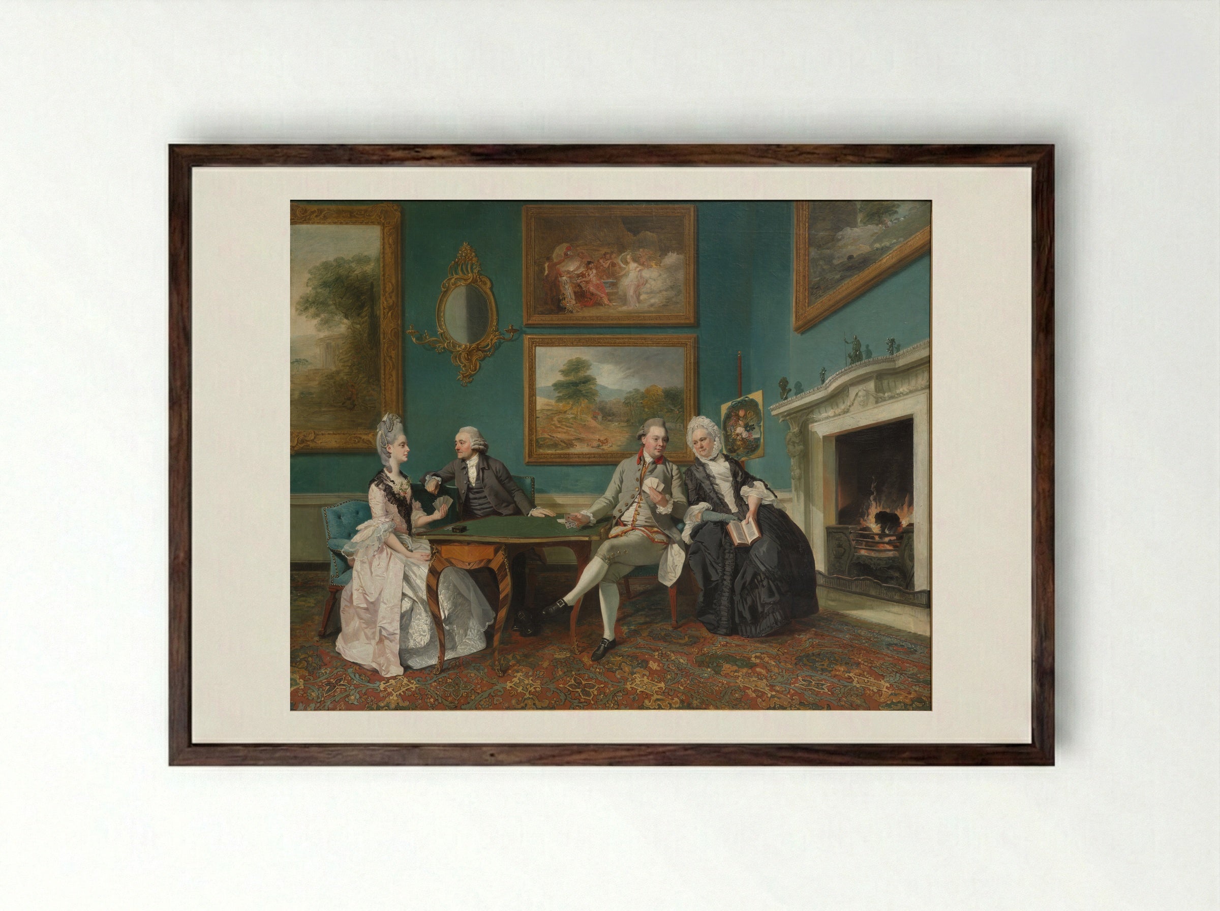 The Dutton Family in the Drawing Room of Sherborne Park, Gloucestershire - Johann Zoffany - Framed Print Dark Wood