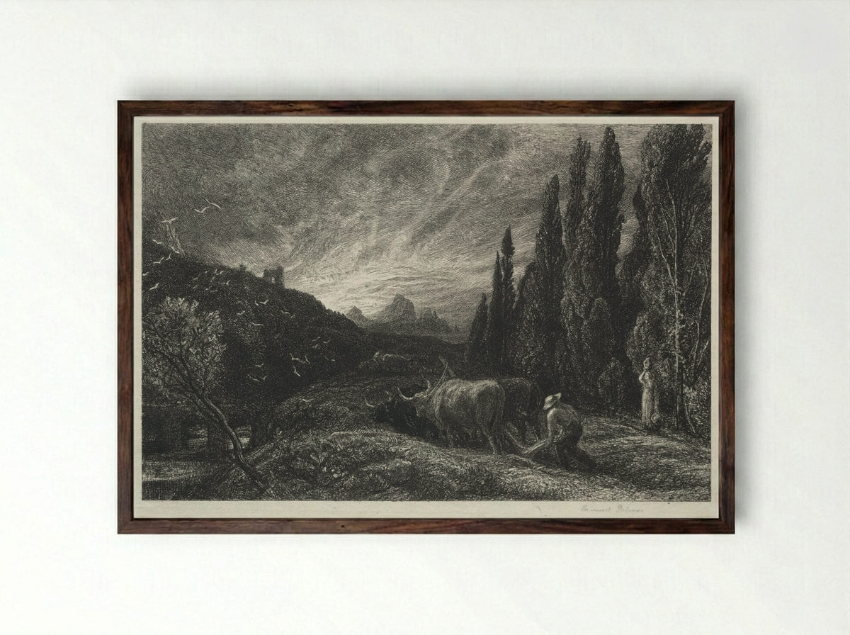 The Early Ploughman - Samuel Palmer - Framed Print Dark Wood