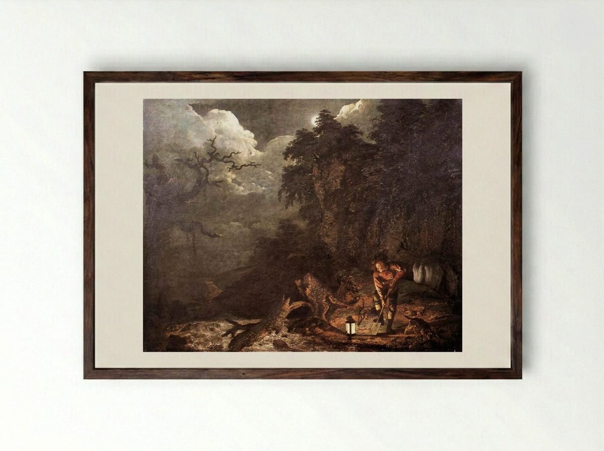 The Earthstopper on the Banks of the Derwent - Joseph Wright of Derby - Framed Print Dark Wood