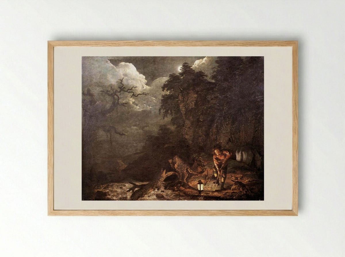 The Earthstopper on the Banks of the Derwent - Joseph Wright of Derby - Framed Print Wood