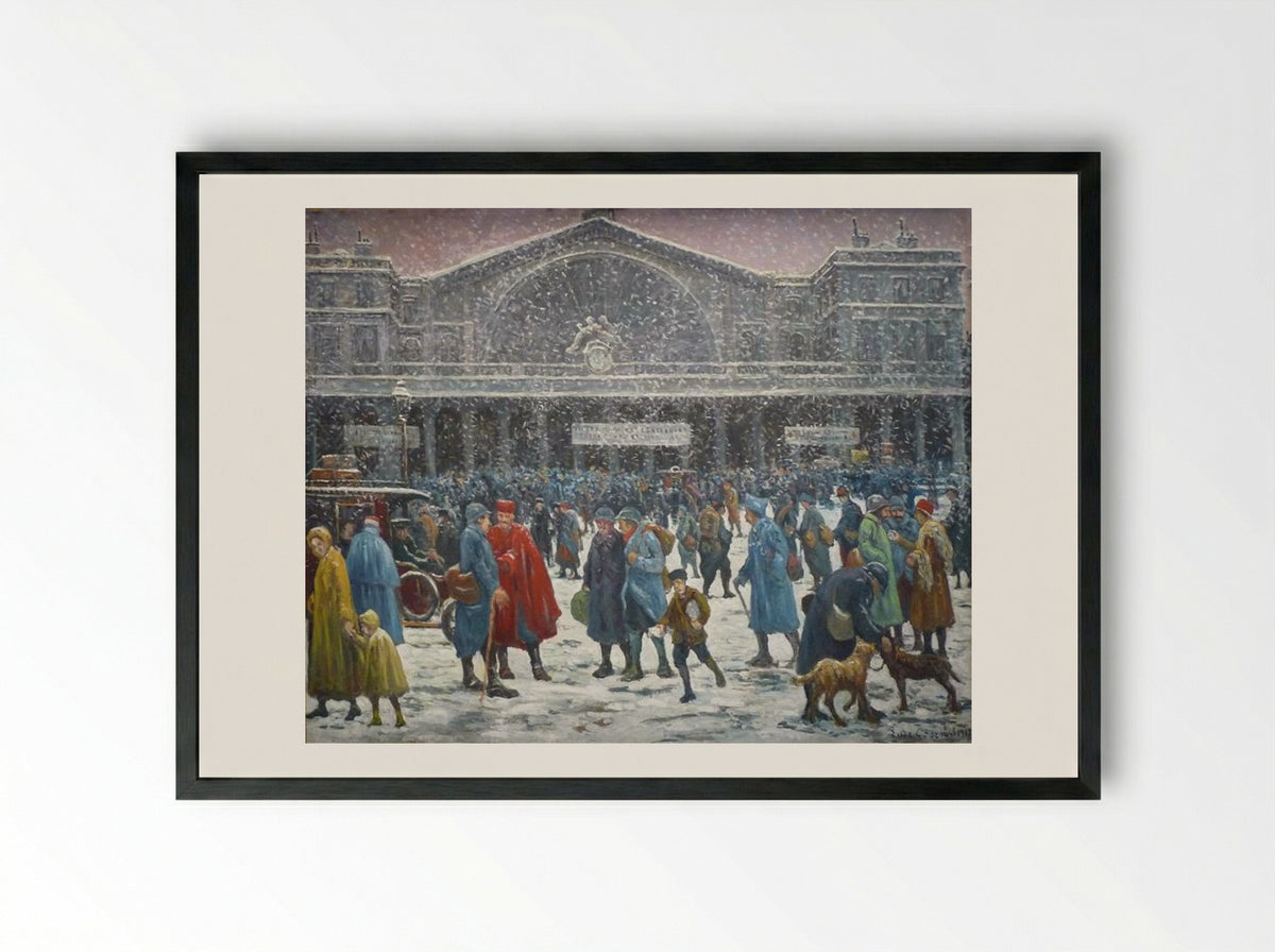 The Eastern Station Under The Snow - Maximilien Luce - Framed Print Black