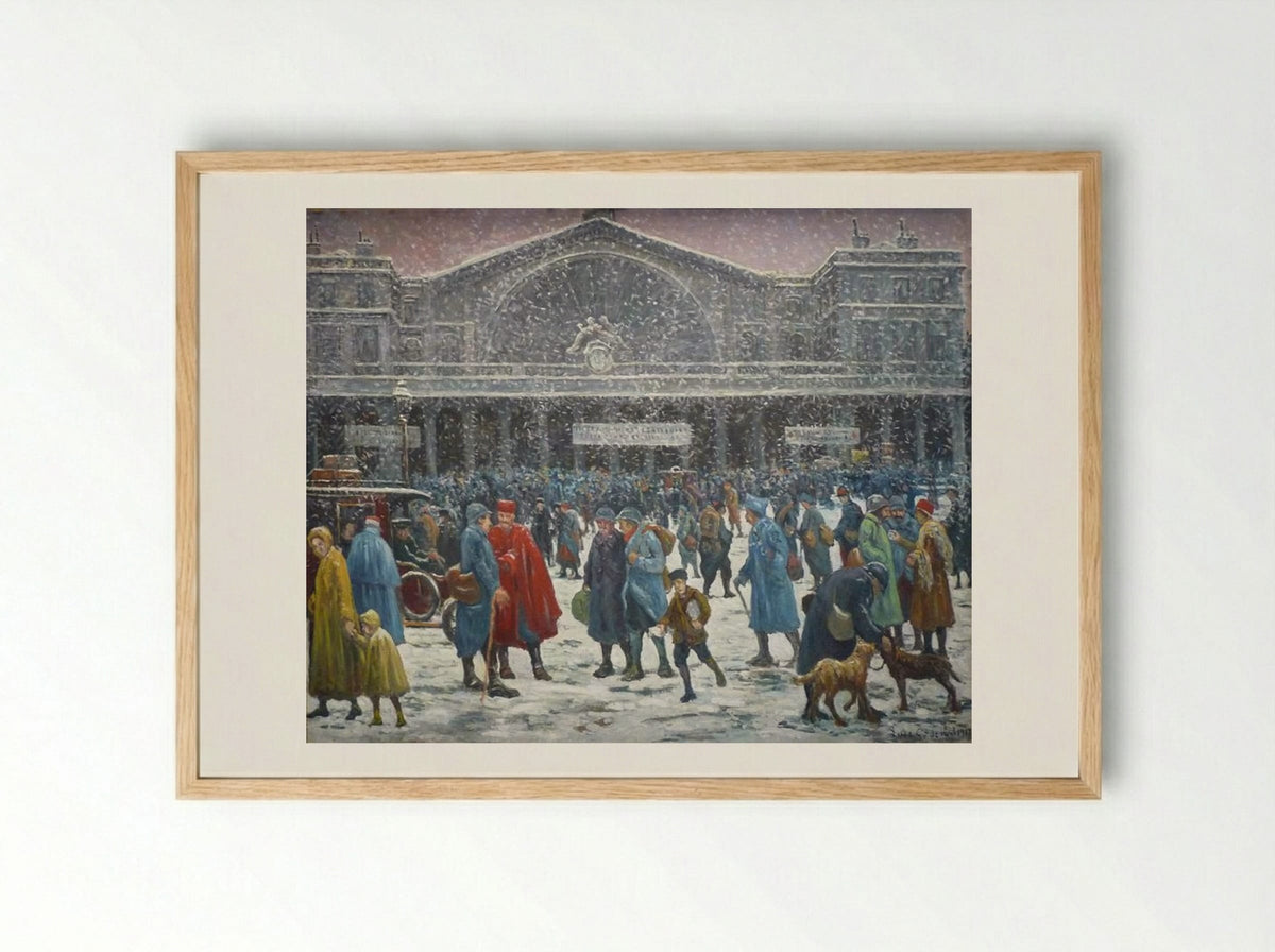 The Eastern Station Under The Snow - Maximilien Luce - Framed Print Wood