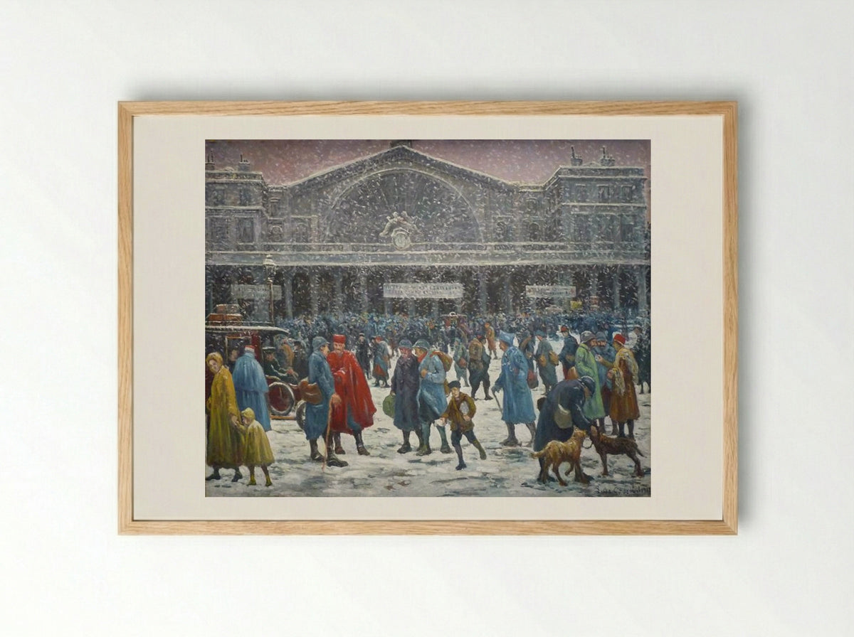 The Eastern Station Under The Snow - Maximilien Luce - Framed Print Wood
