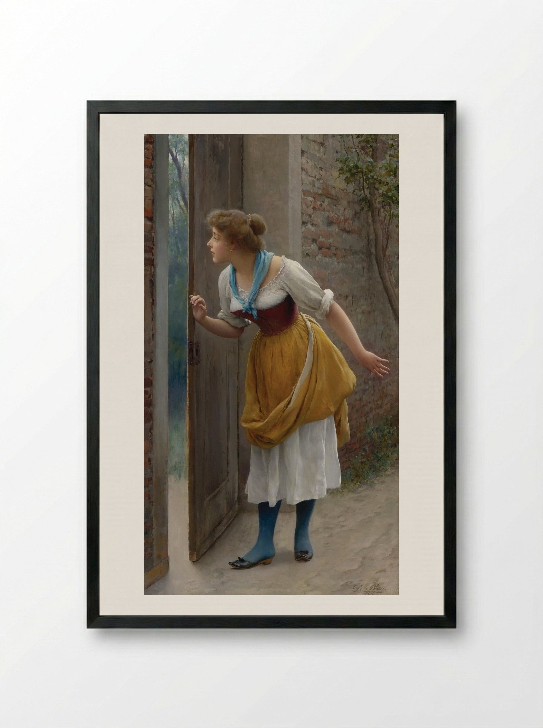 The Eavesdropper - Eugene de Blaas - Framed Print Black