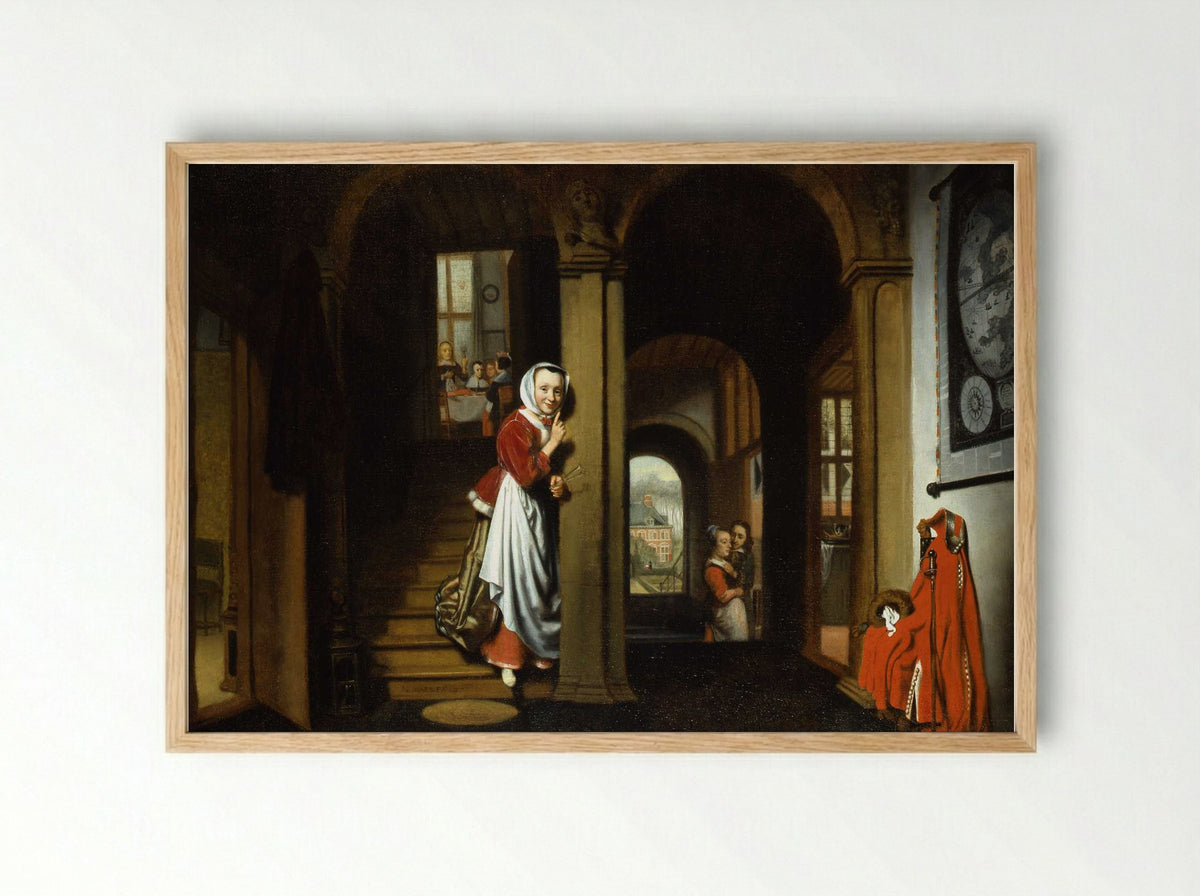 The Eavesdropper - Nicolaes Maes - Framed Print Wood