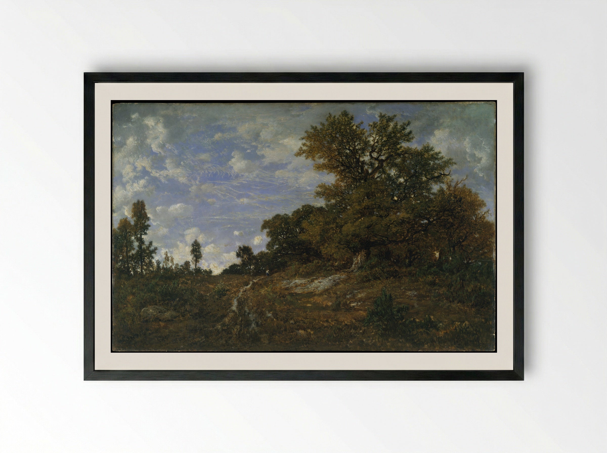 The Edge of the Woods at Monts-Girard, Fontainebleau Forest - Théodore Rousseau - Framed Print Black