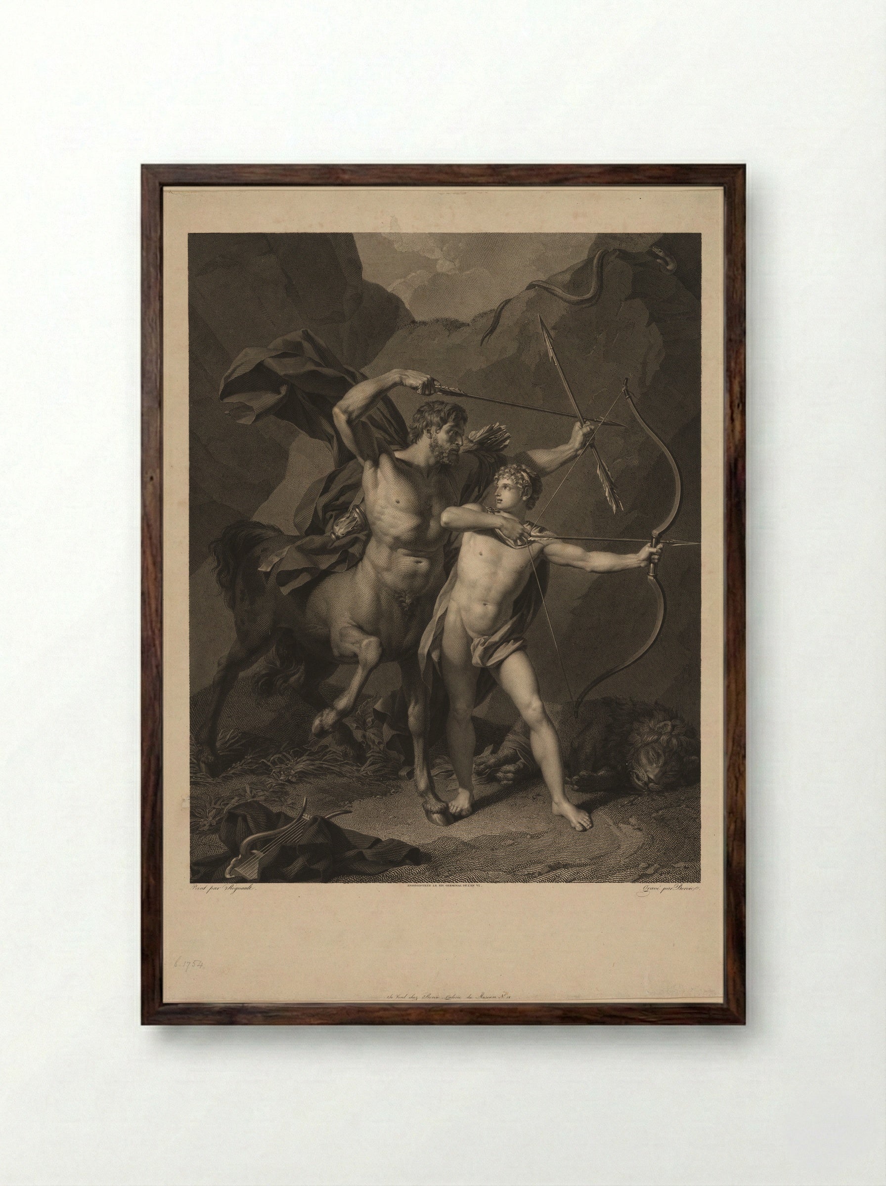 The Education of Achilles - Charles Clément Bervic - Framed Print Dark Wood