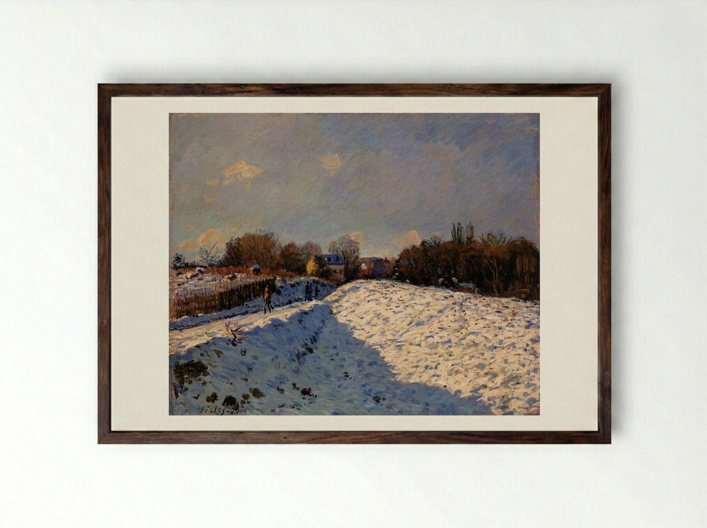 The Effect of Snow at Argenteuil - Alfred Sisley - Framed Print Dark Wood