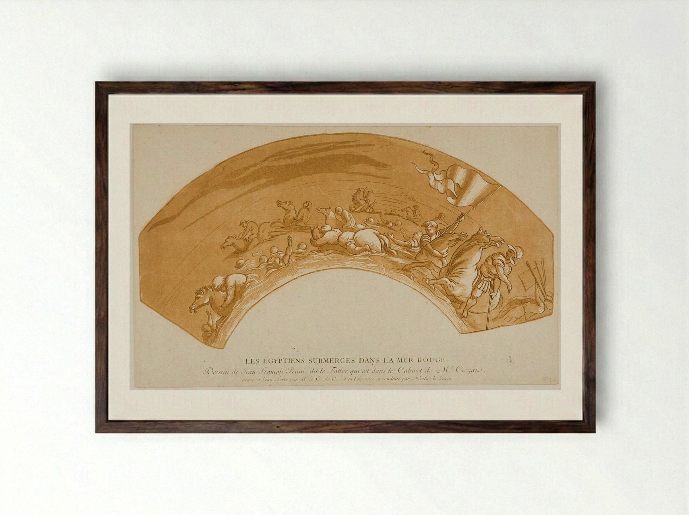 The Egyptians Submerged in the Red Sea - Anne Claude Philippe de Thubières, comte de Caylus - Framed Print Dark Wood