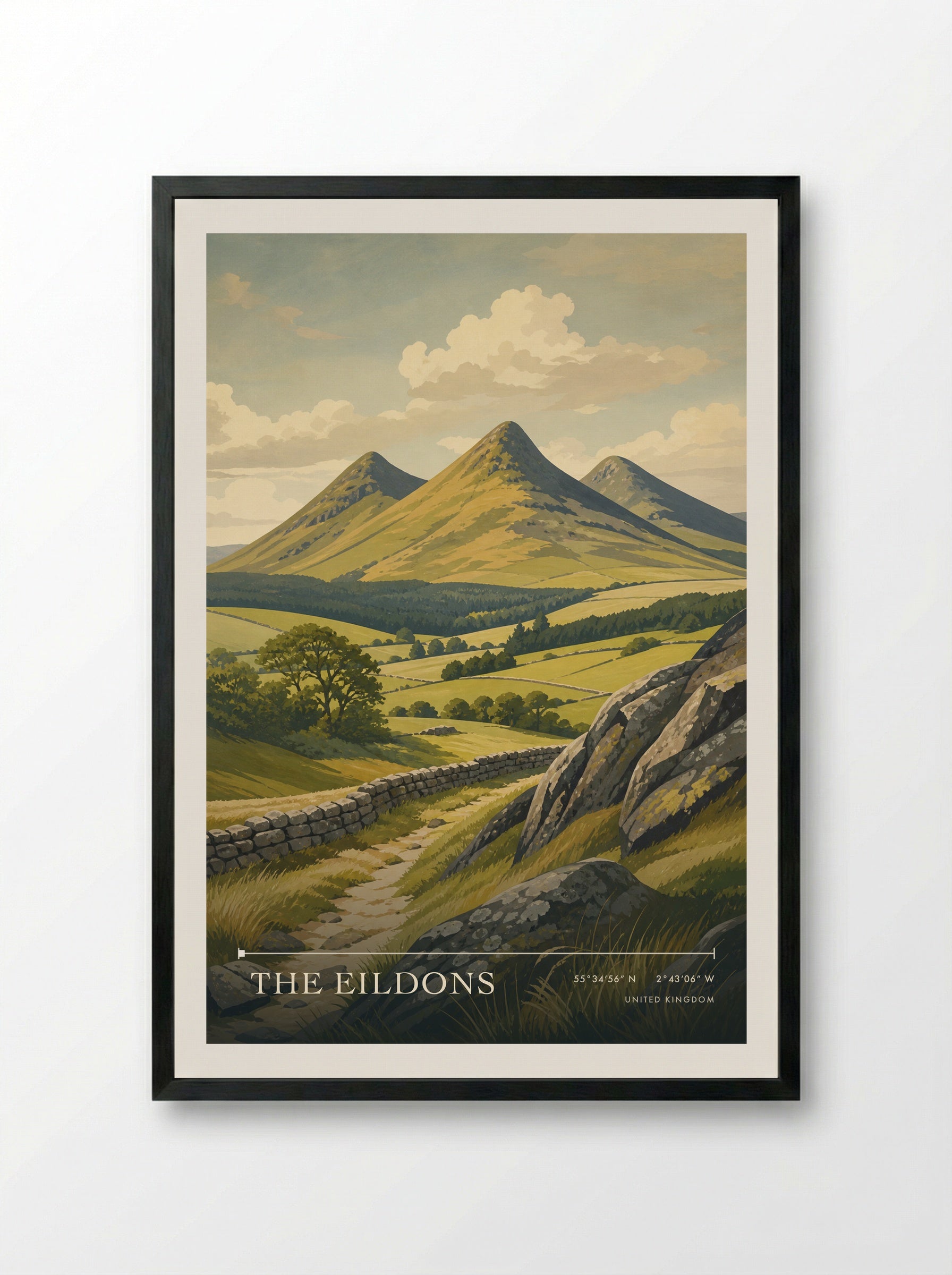The Eildons United Kingdom Travel Poster - Framed Print Black