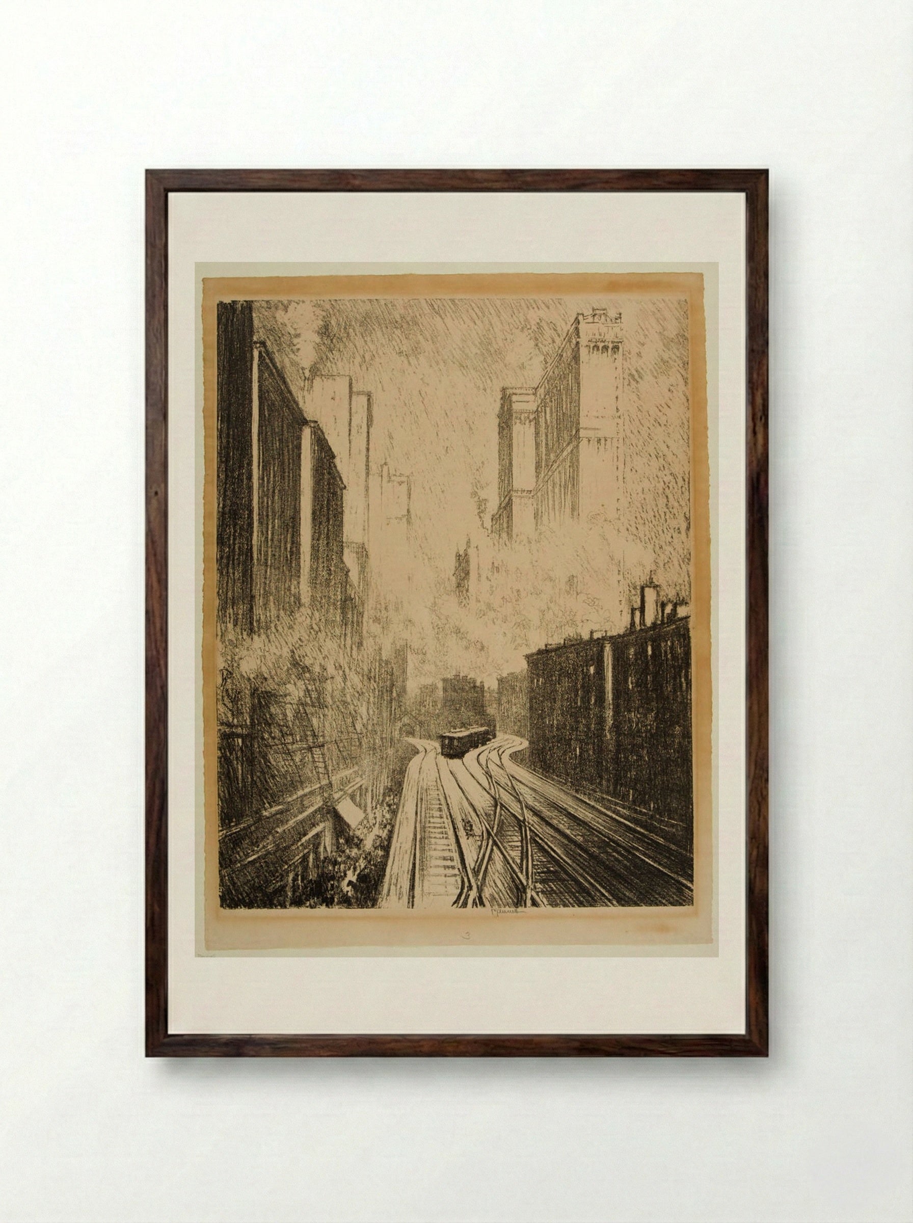 The Elevated - Joseph Pennell - Framed Print Dark Wood