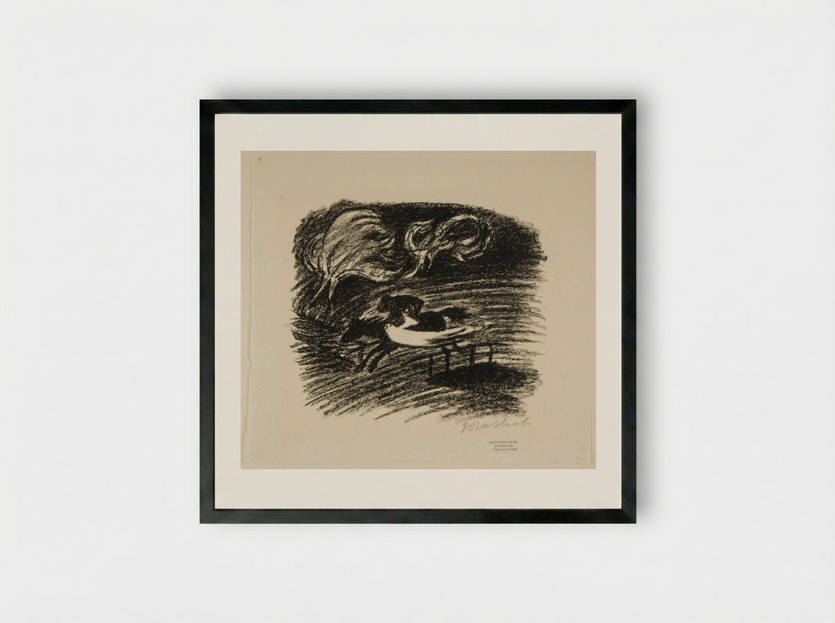 The Elfin King 2 (Father and son gallop furiously away) - Ernst Barlach - Framed Print Black