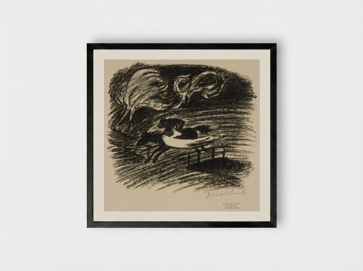 The Elfin King 2 (Father and son gallop furiously away) - Ernst Barlach - Framed Print Black