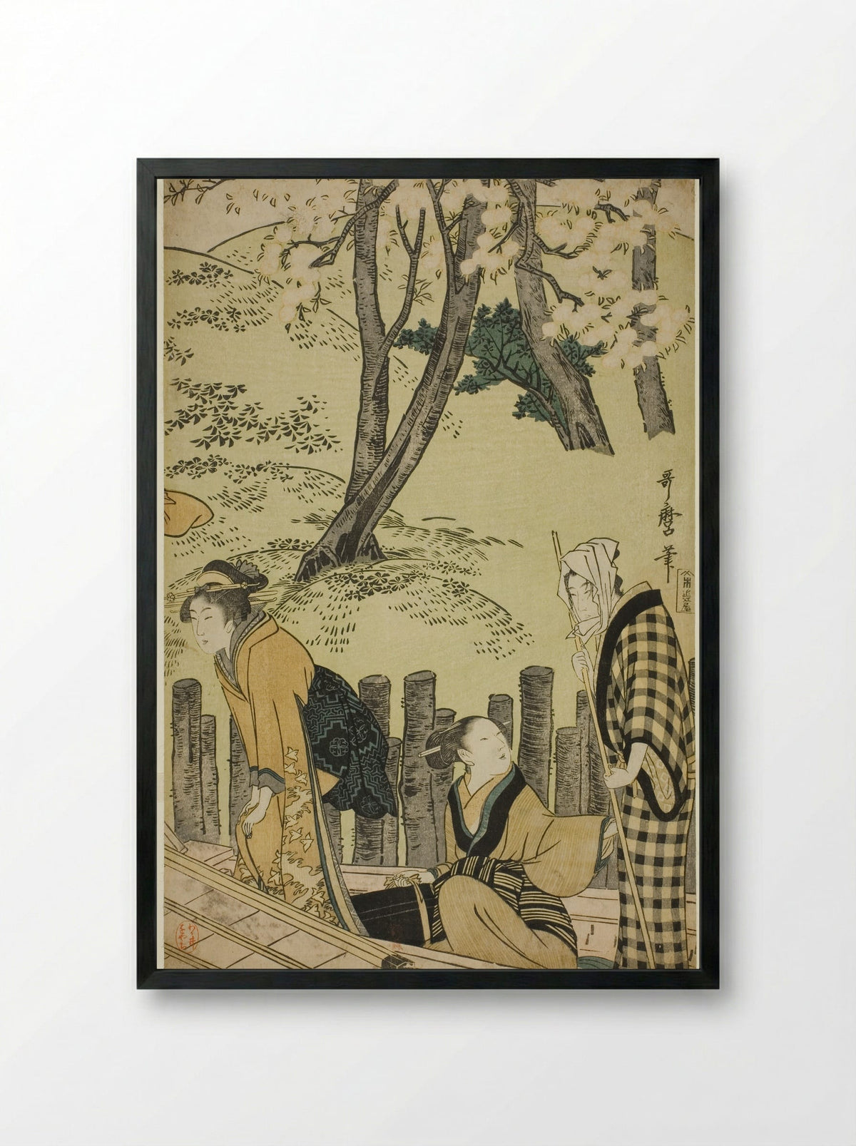 The Embankment at Mimeguri - Kitagawa Utamaro - Framed Print Black