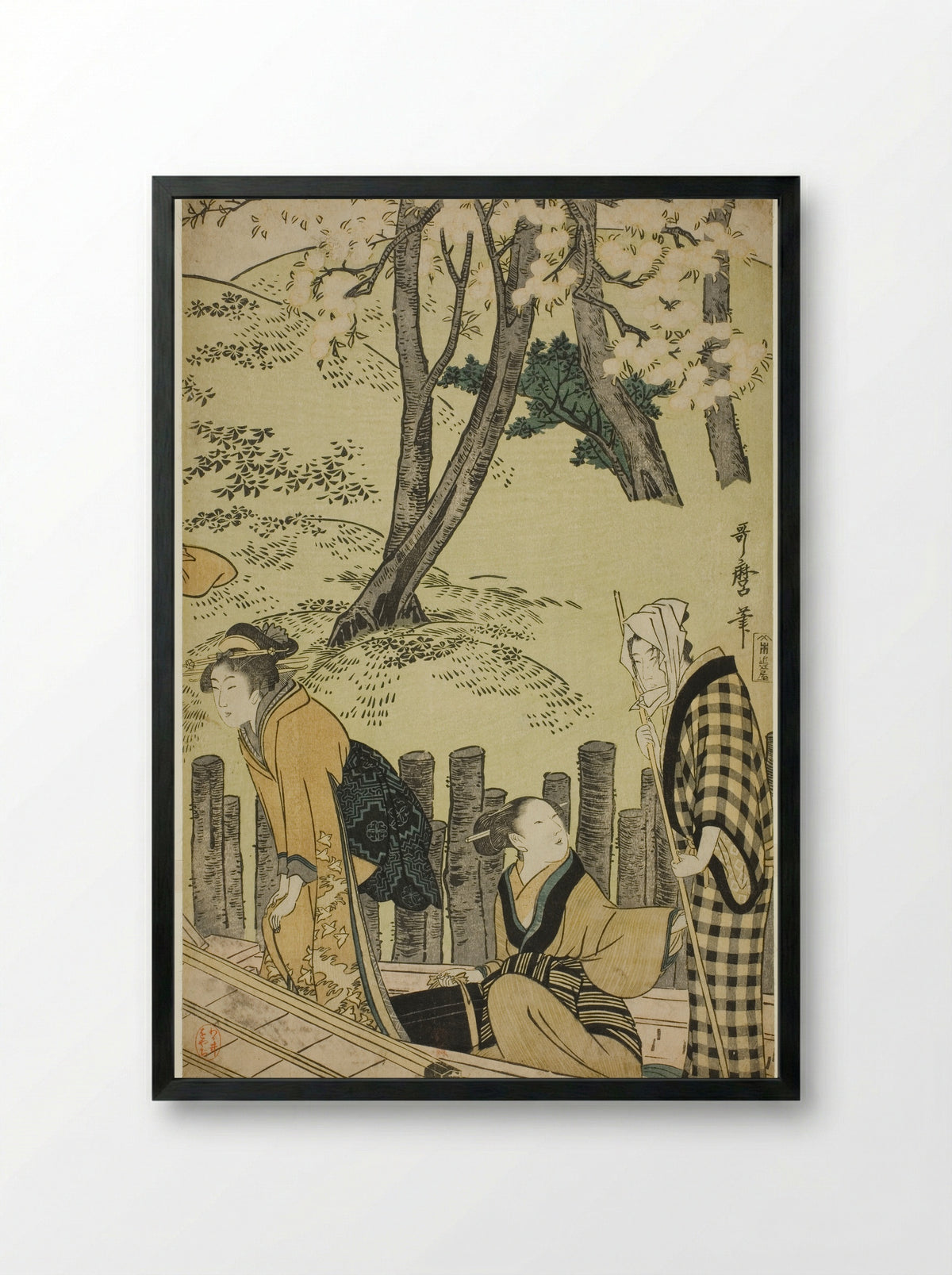 The Embankment at Mimeguri - Kitagawa Utamaro - Framed Print Black