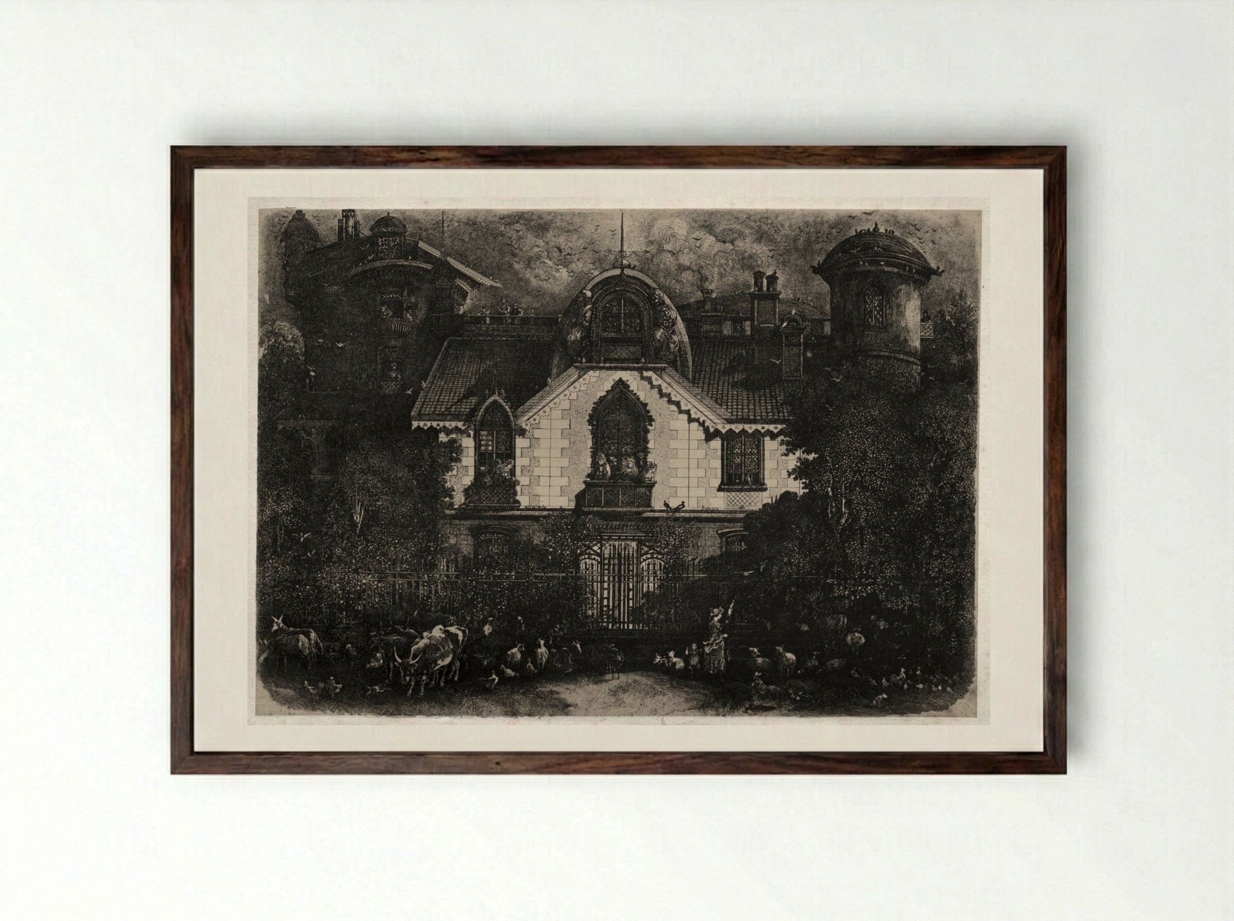 The Enchanted House - Rodolphe Bresdin - Framed Print Dark Wood