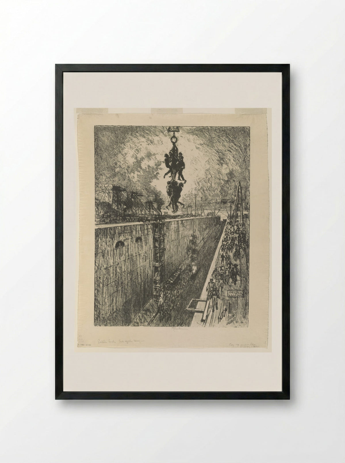 The End of the Day, Gatun Lock - Joseph Pennell - Framed Print Black