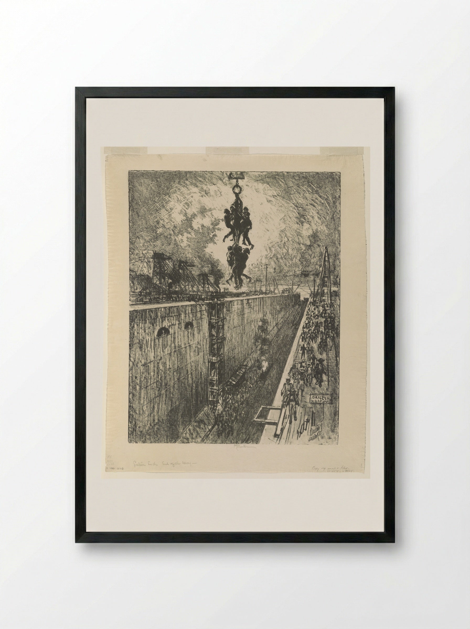 The End of the Day, Gatun Lock - Joseph Pennell - Framed Print Black
