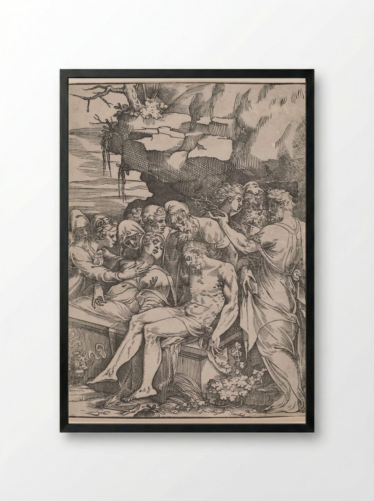 The Entombment of Christ - Andrea Schiavone - Framed Print Black