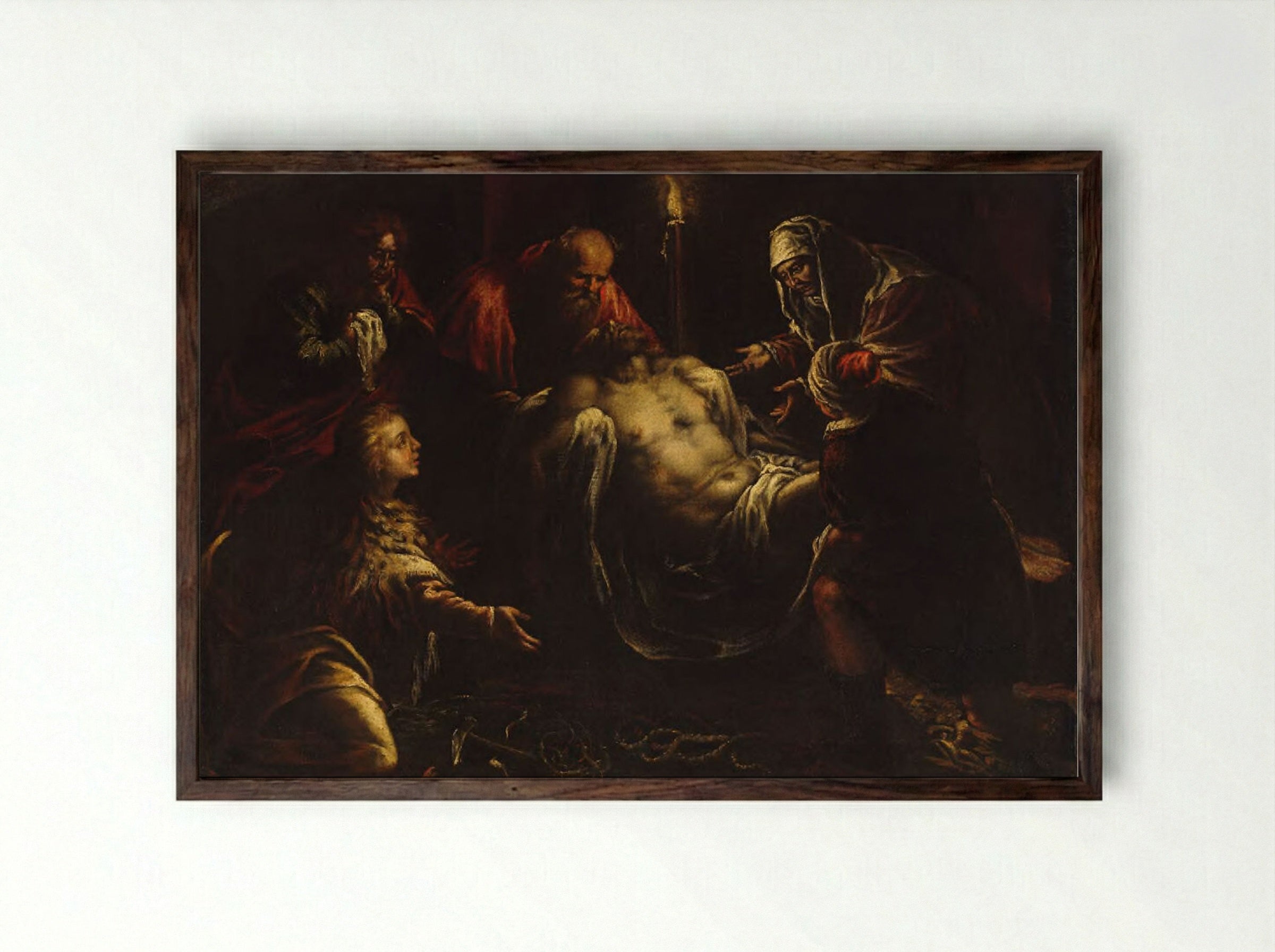The Entombment of Christ - Jacopo Bassano - Framed Print Dark Wood