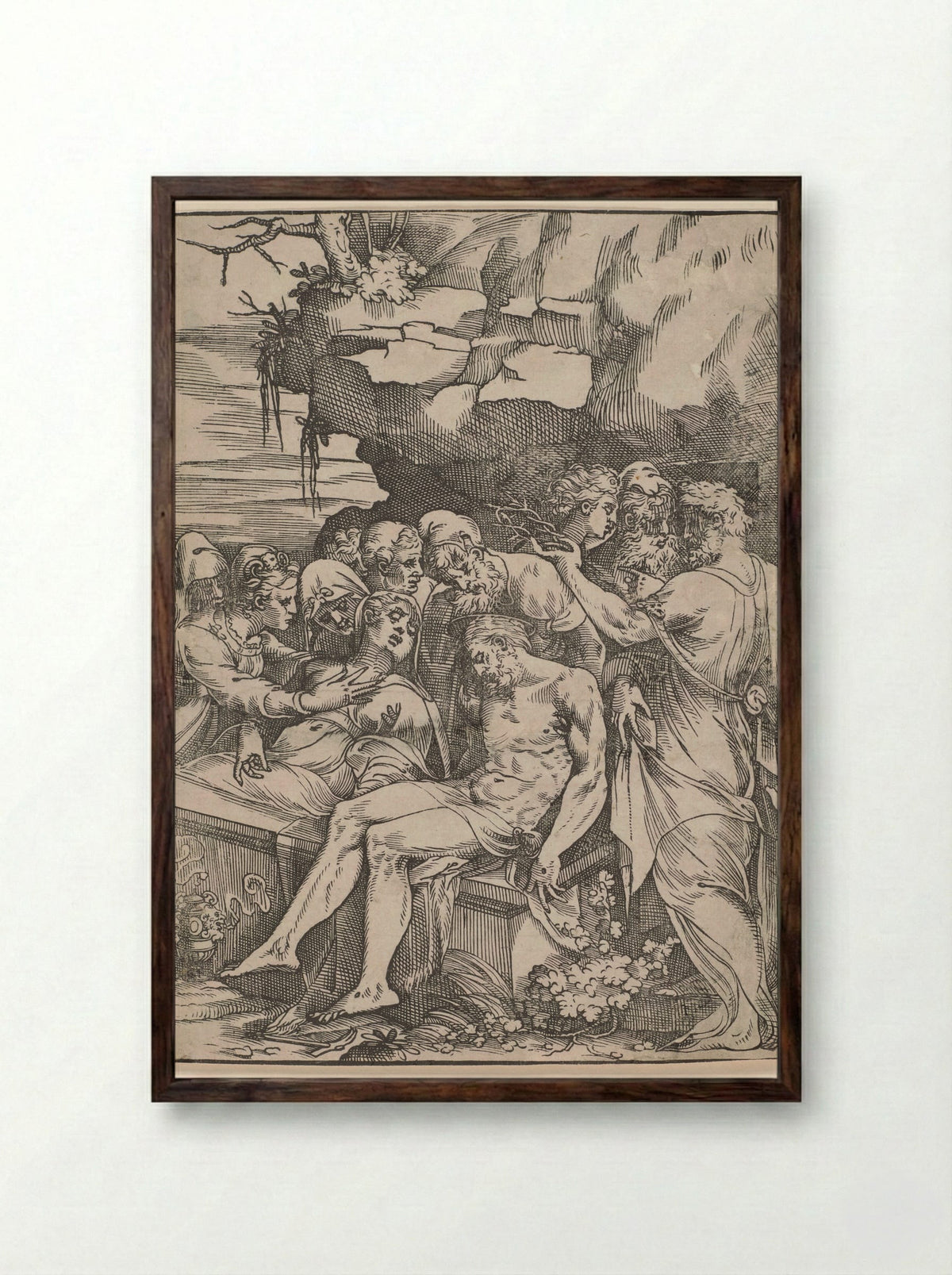 The Entombment of Christ - Andrea Schiavone - Framed Print Dark Wood