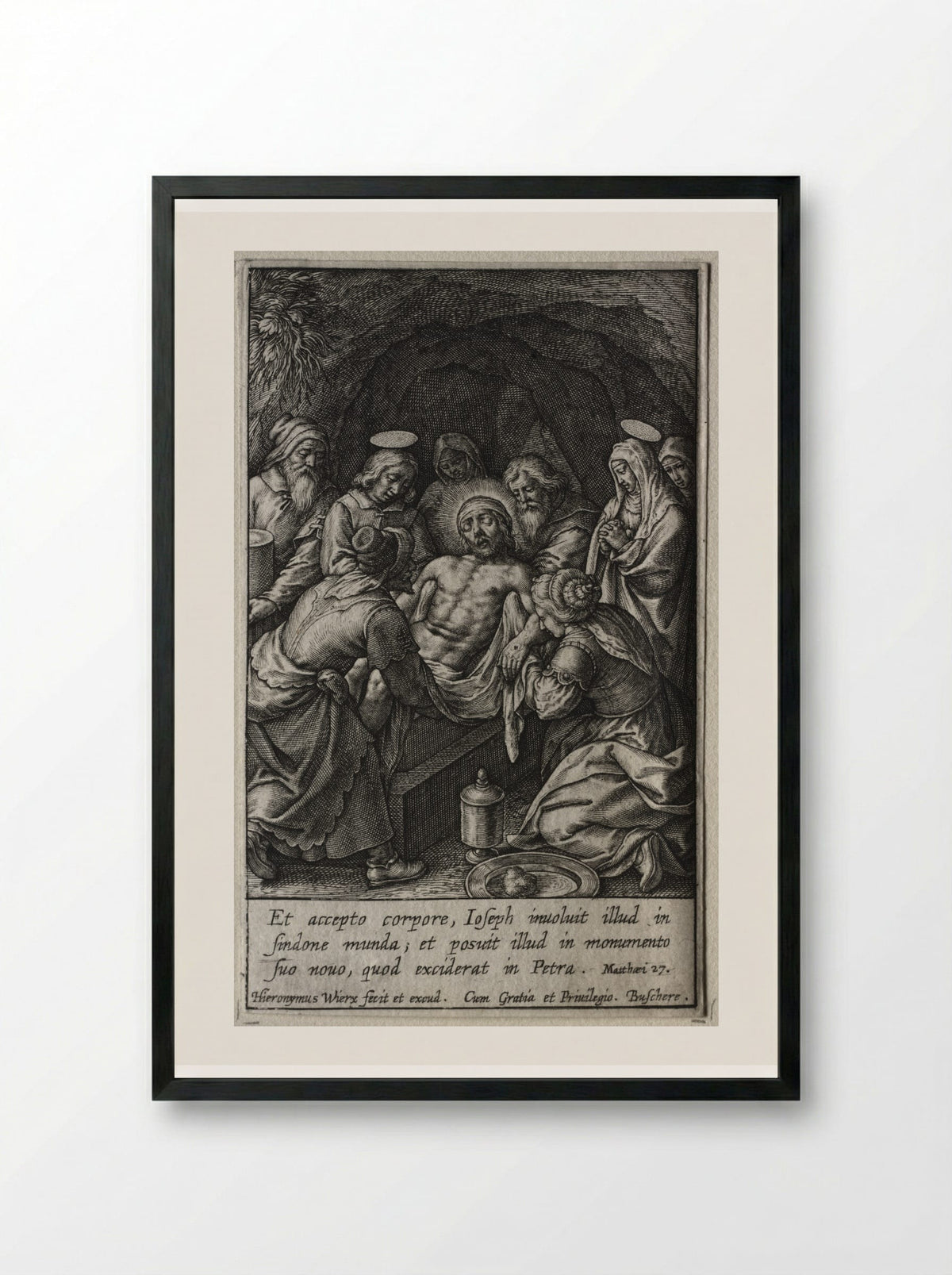 The Entombment - Hieronymus Wierix - Framed Print Black