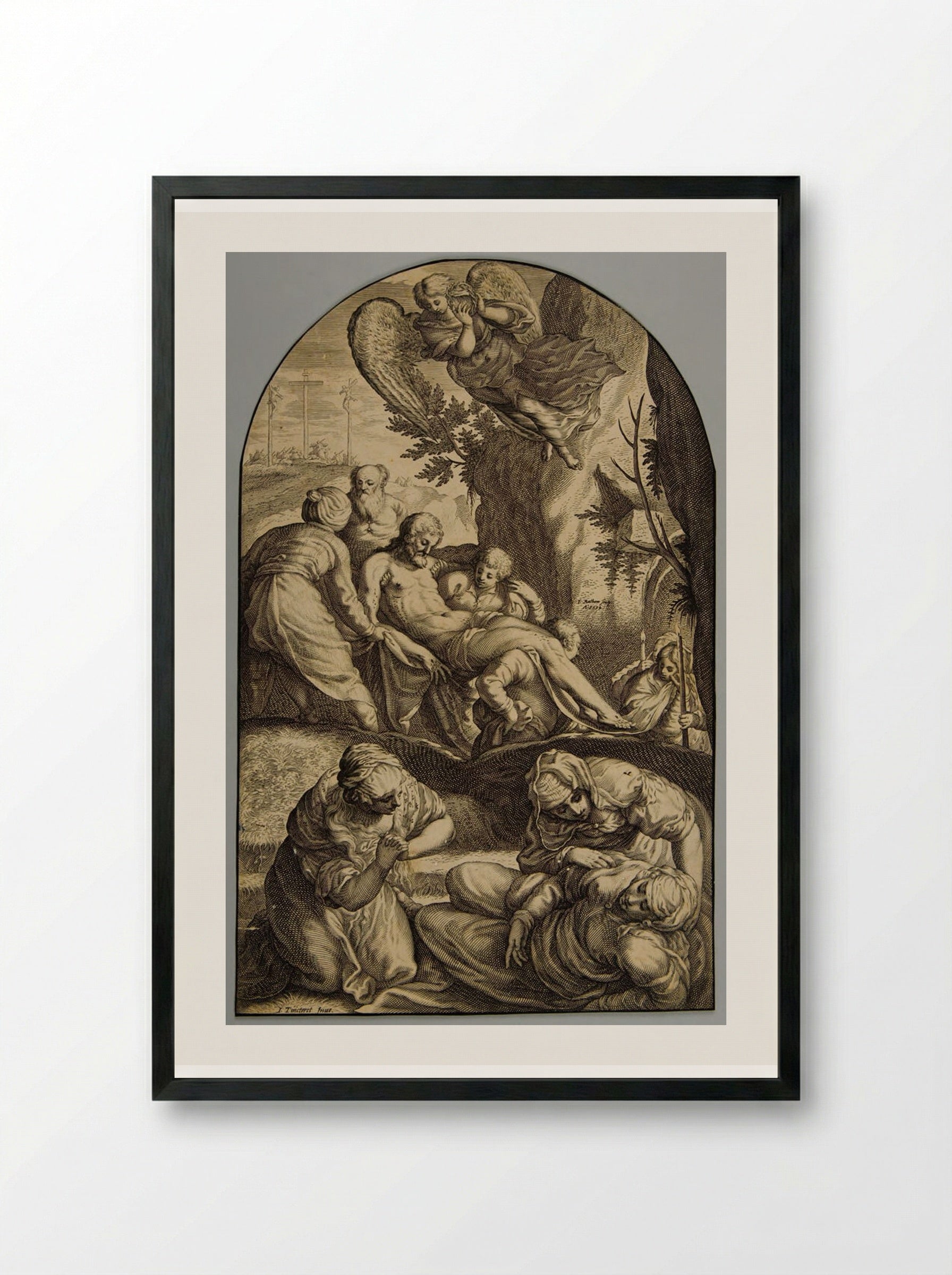The Entombment - Jacob Matham - Framed Print Black
