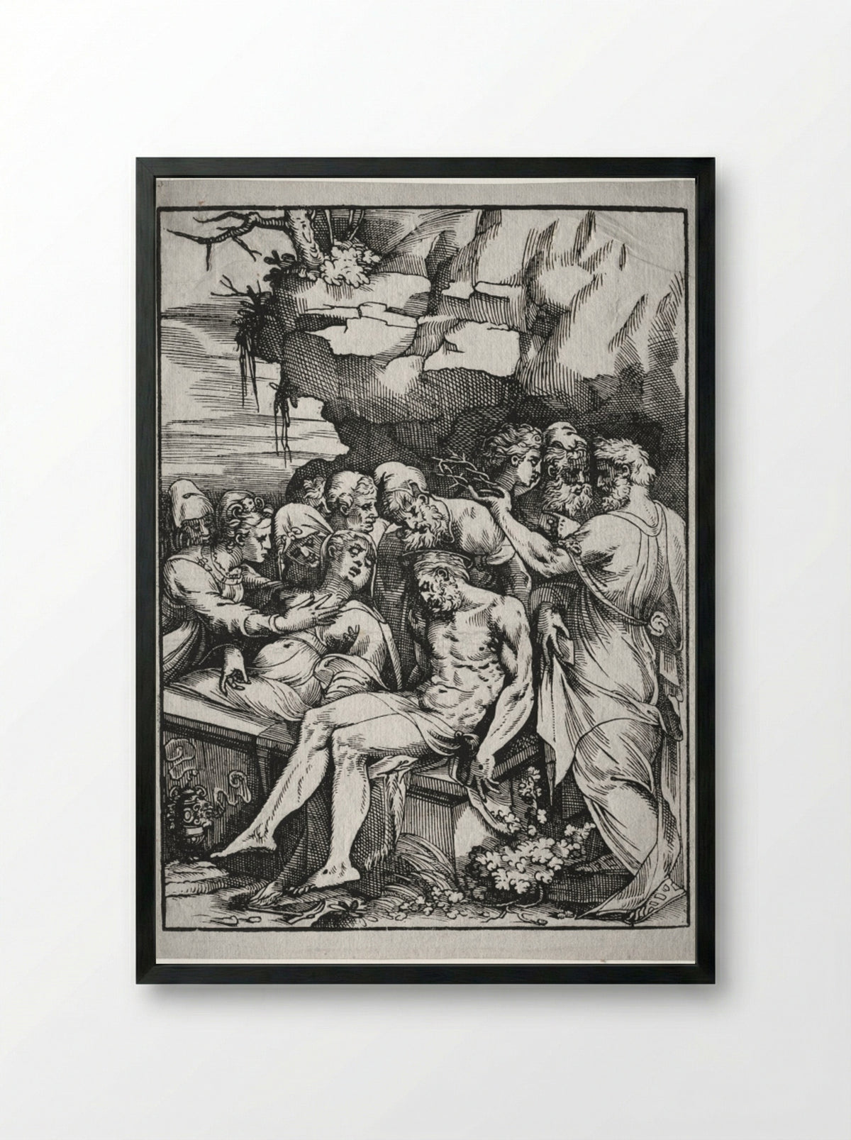 The Entombment - Andrea Schiavone - Framed Print Black