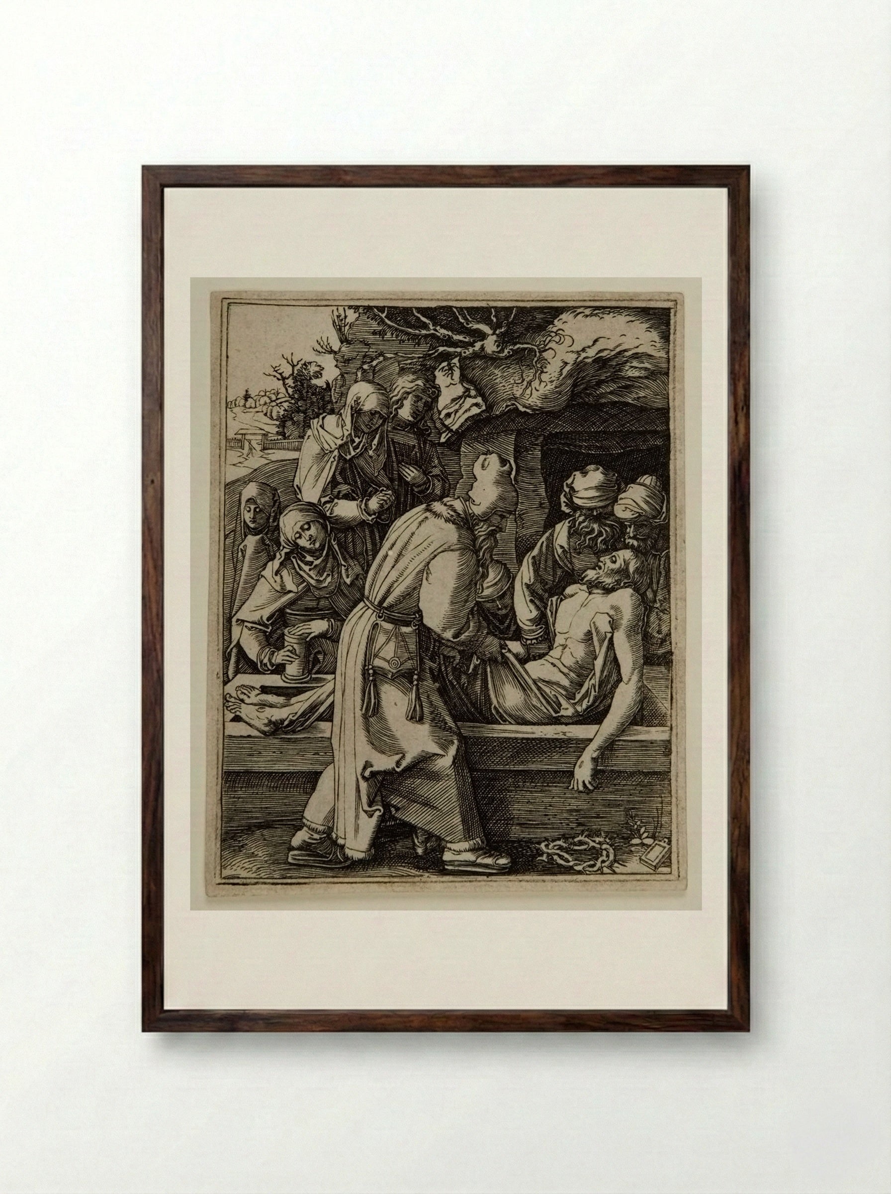 The Entombment - Marcantonio Raimondi - Framed Print Dark Wood