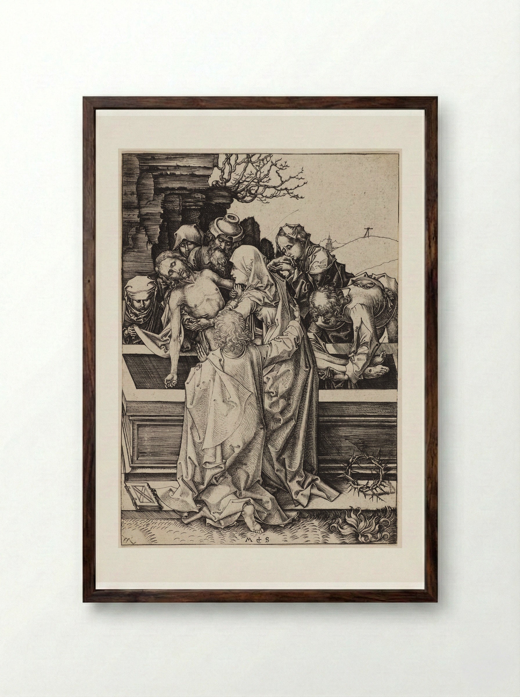 The Entombment - Martin Schongauer - Framed Print Dark Wood