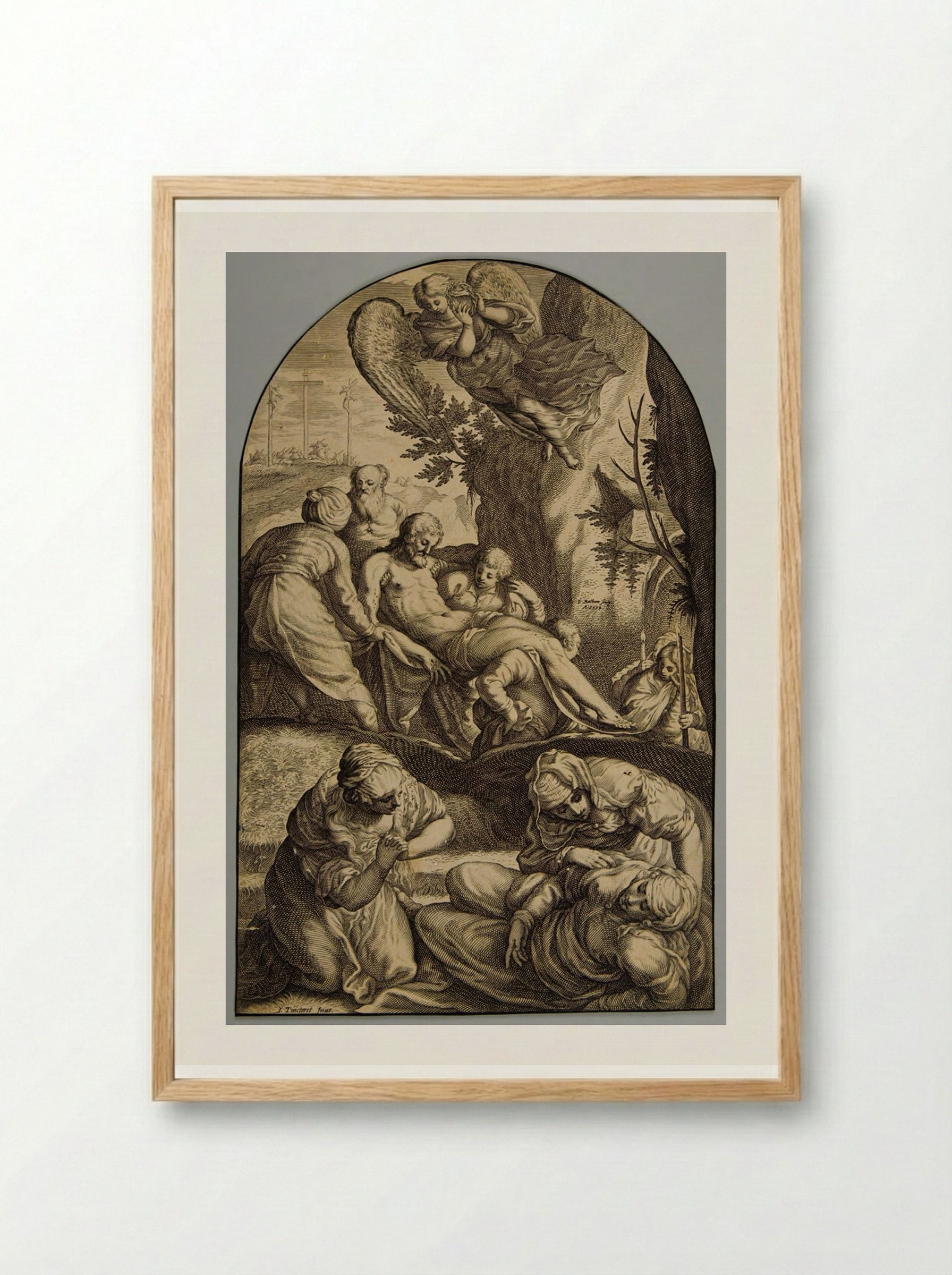The Entombment - Jacob Matham - Framed Print Wood
