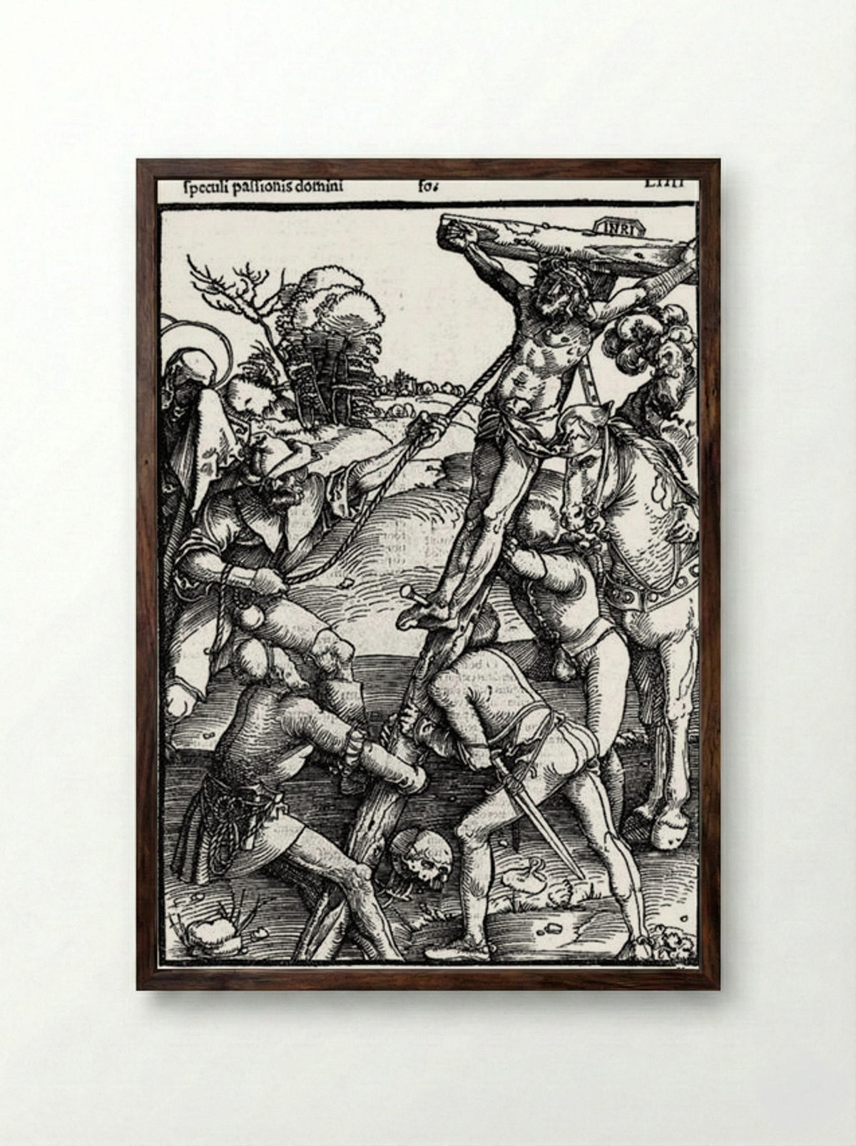 The Erection of the Cross - Hans Baldung Grien - Framed Print Dark Wood
