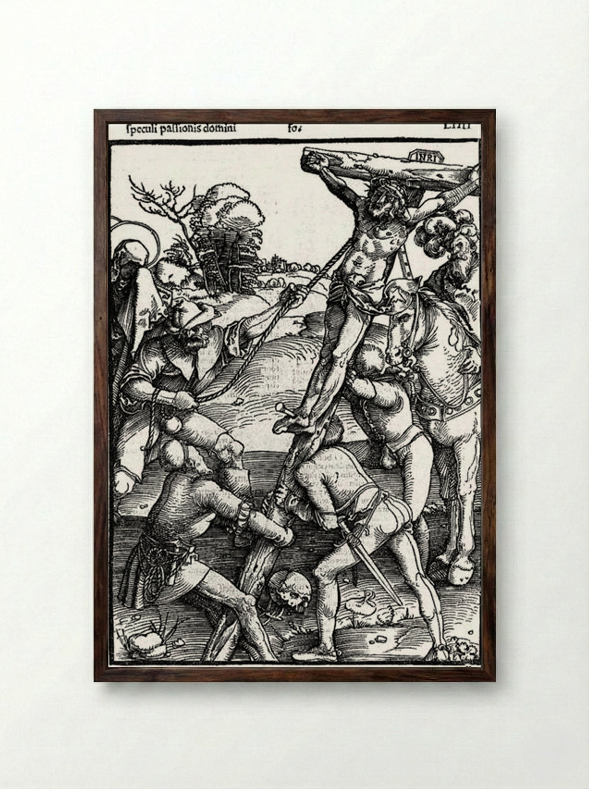 The Erection of the Cross - Hans Baldung Grien - Framed Print Dark Wood