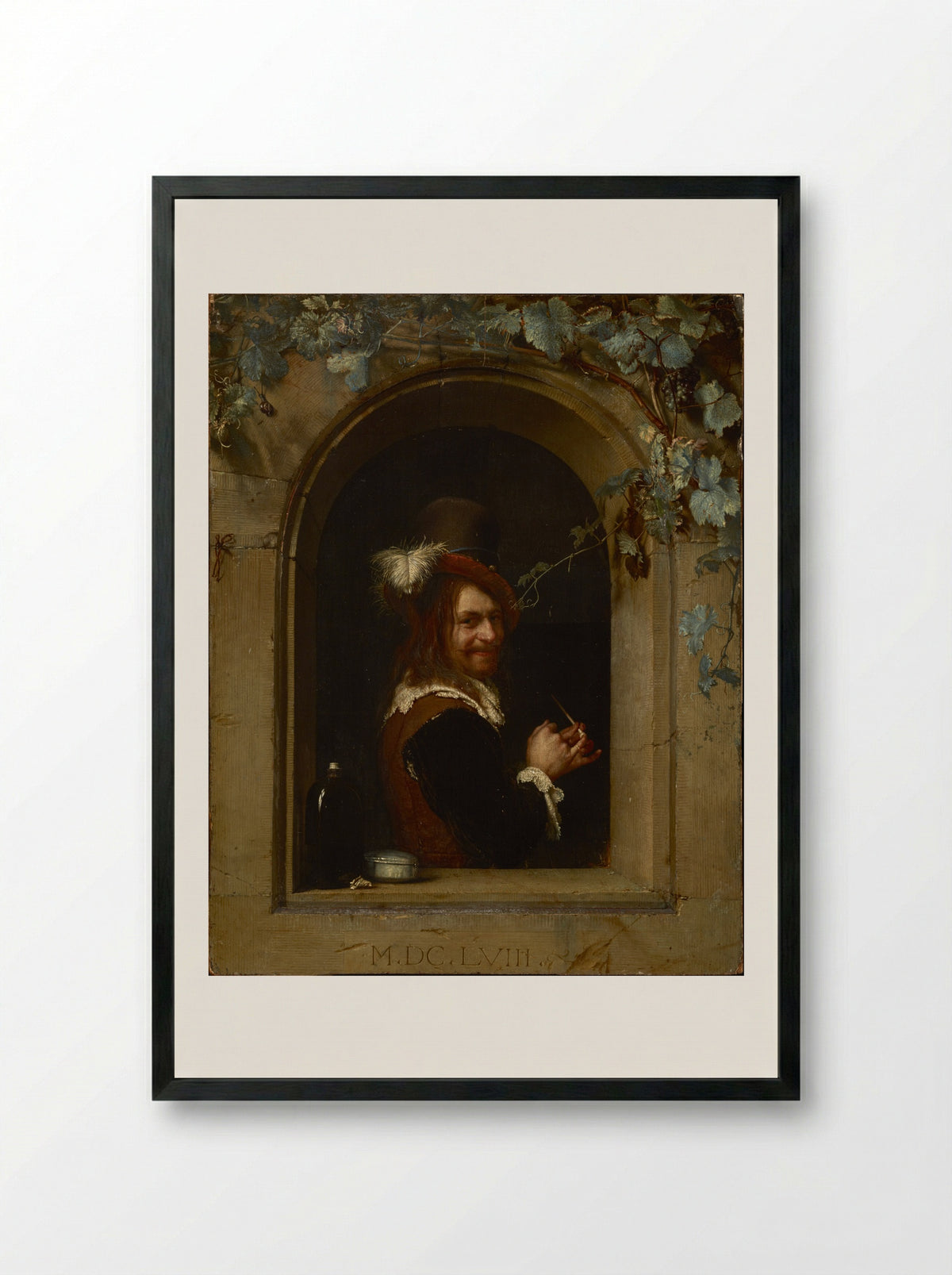 The Escaped Bird: Allegory of Lost Chastity - Frans van Mieris the Elder - Framed Print Black