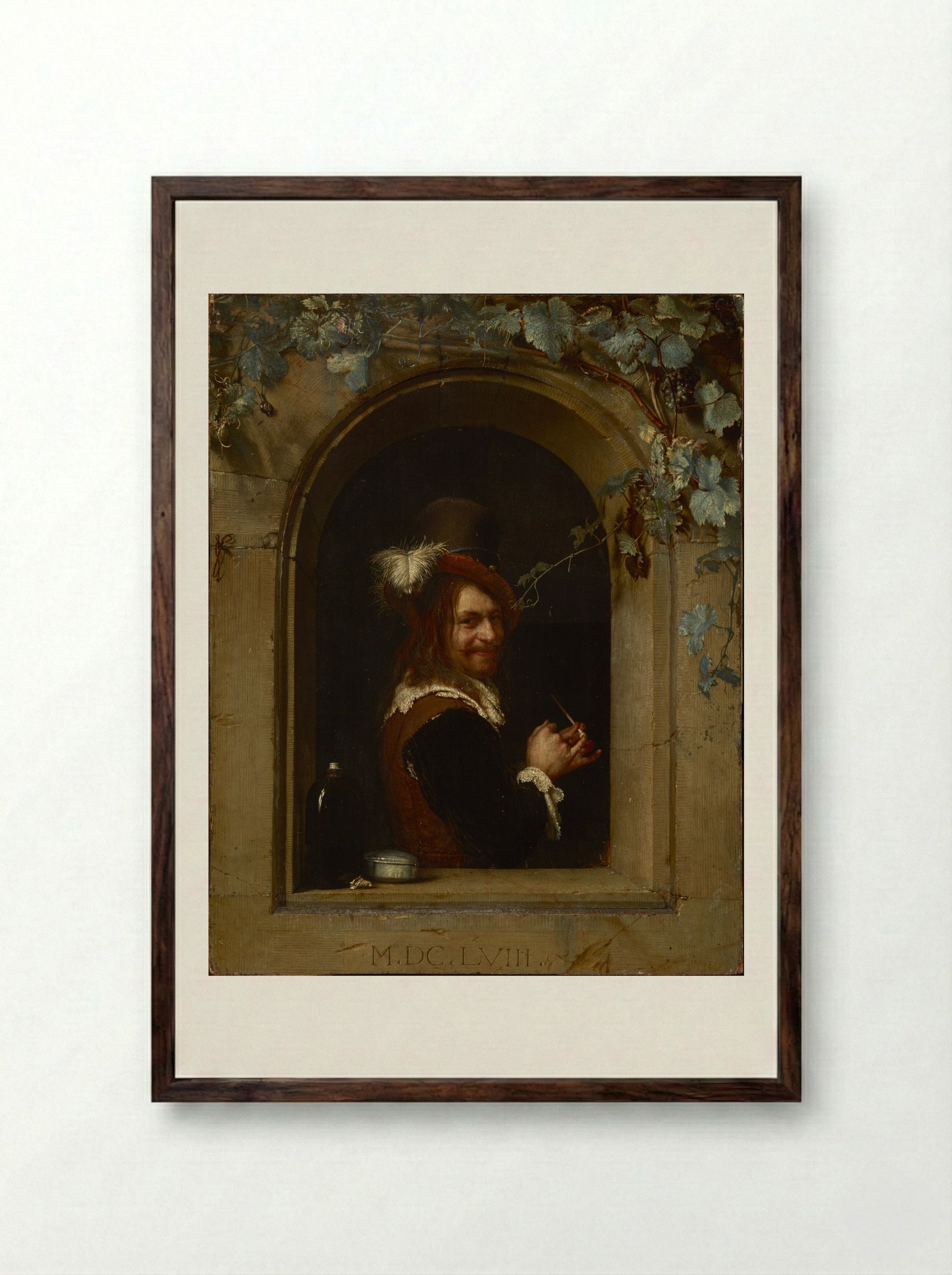 The Escaped Bird: Allegory of Lost Chastity - Frans van Mieris the Elder - Framed Print Dark Wood