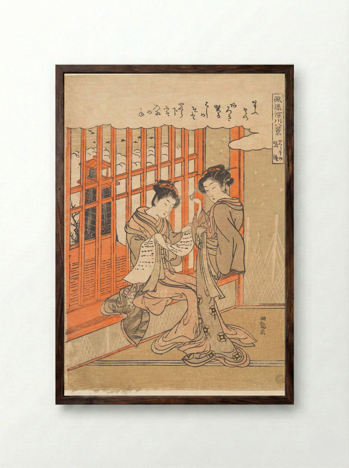 The Evening Bell under the Watch-tower - Isoda Koryūsai - Framed Print Dark Wood
