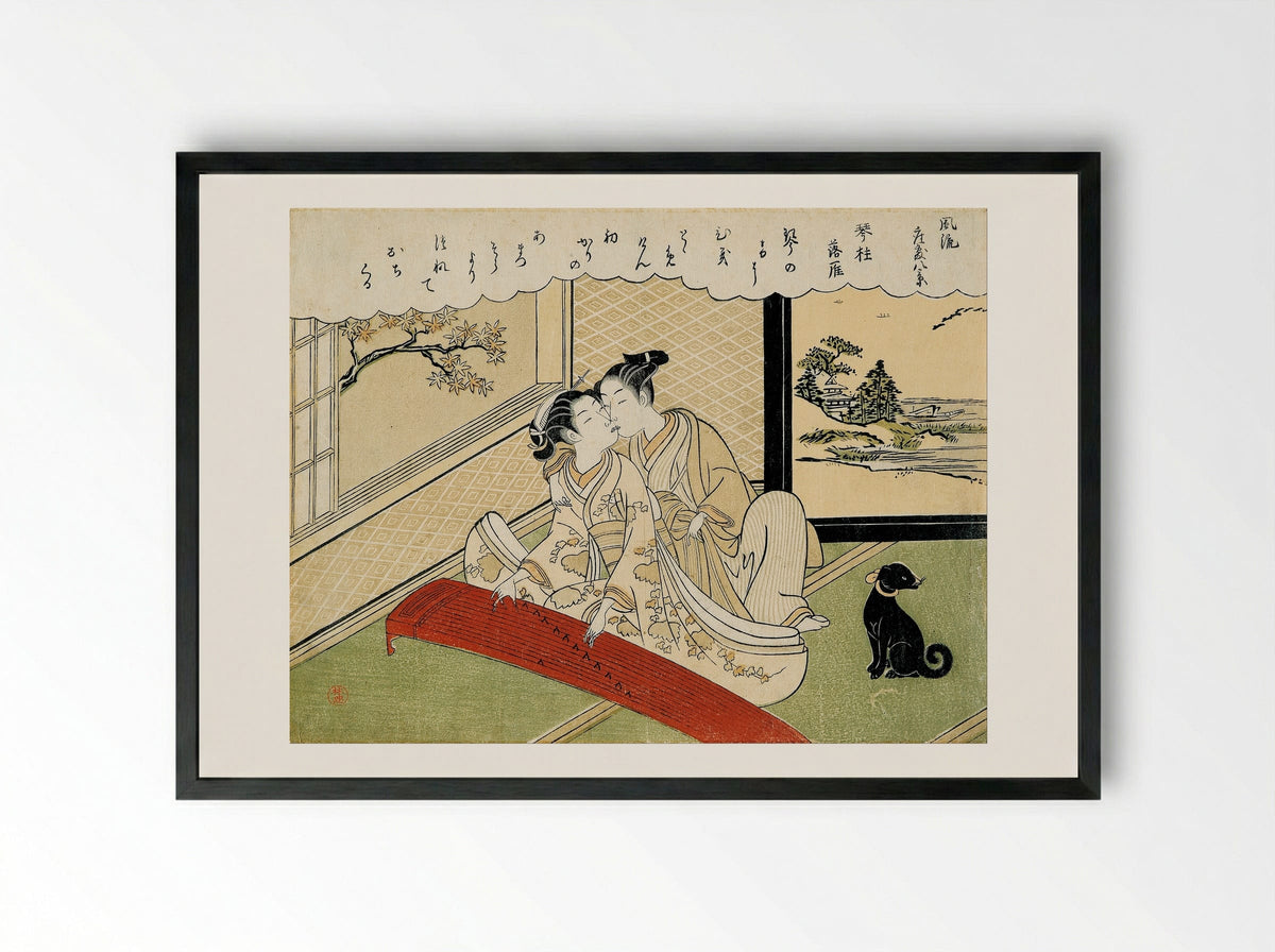The Evening Mistress at Ueno - Suzuki Harunobu - Framed Print Black