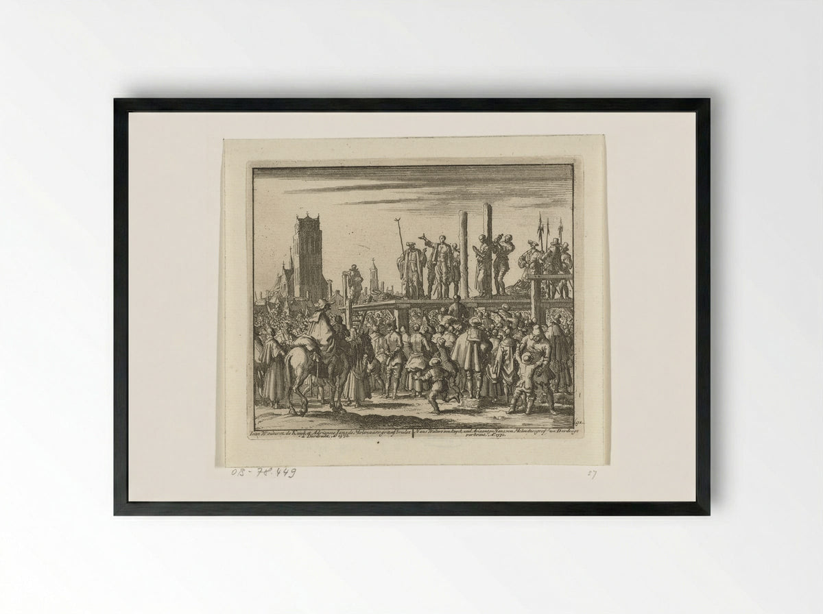 The Execution of Hans Woutersz. van Kuyk and Ariaantje Jans in Dordrecht - Hans van Kuyk - Framed Print Black