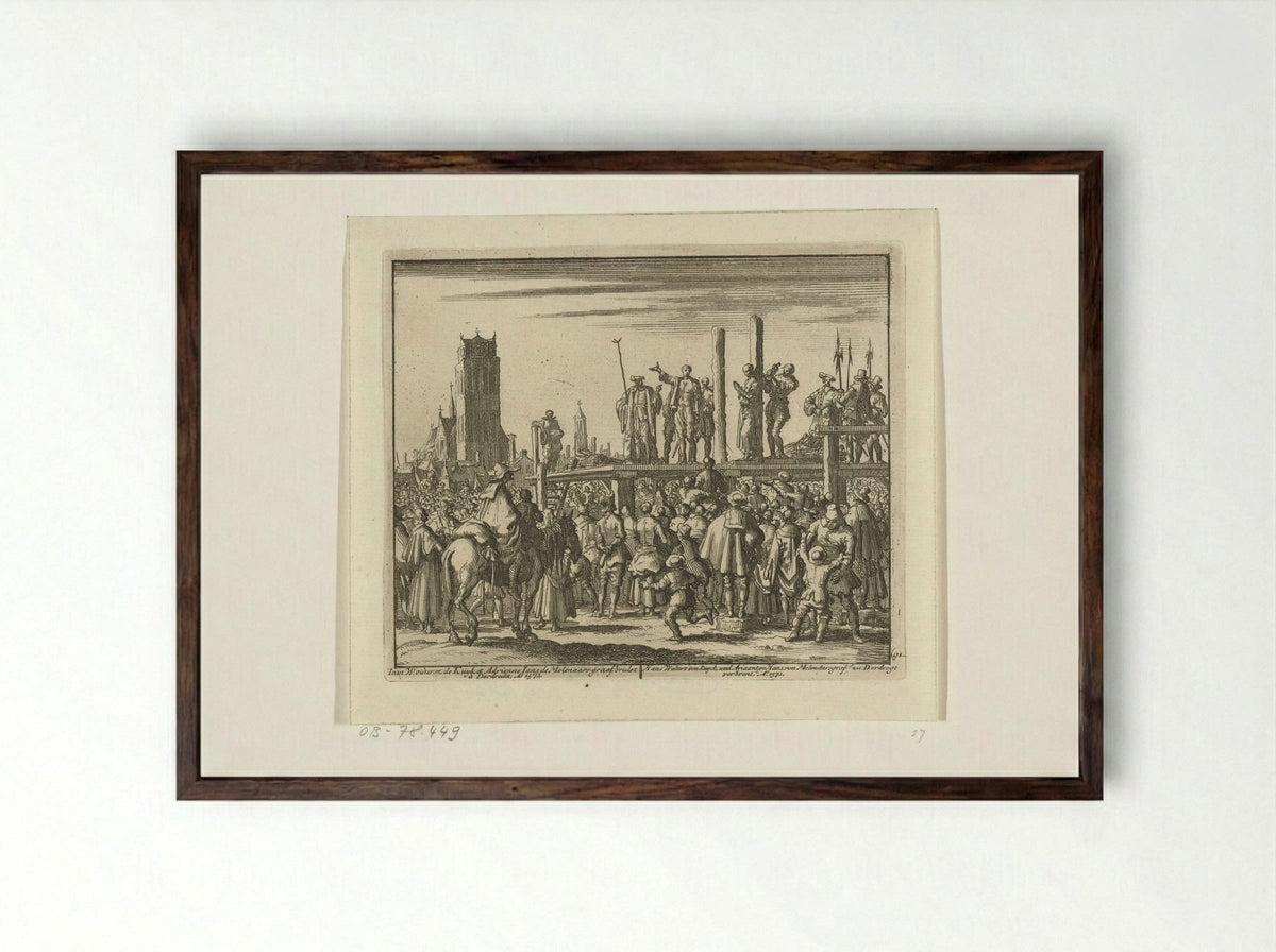 The Execution of Hans Woutersz. van Kuyk and Ariaantje Jans in Dordrecht - Hans van Kuyk - Framed Print Dark Wood