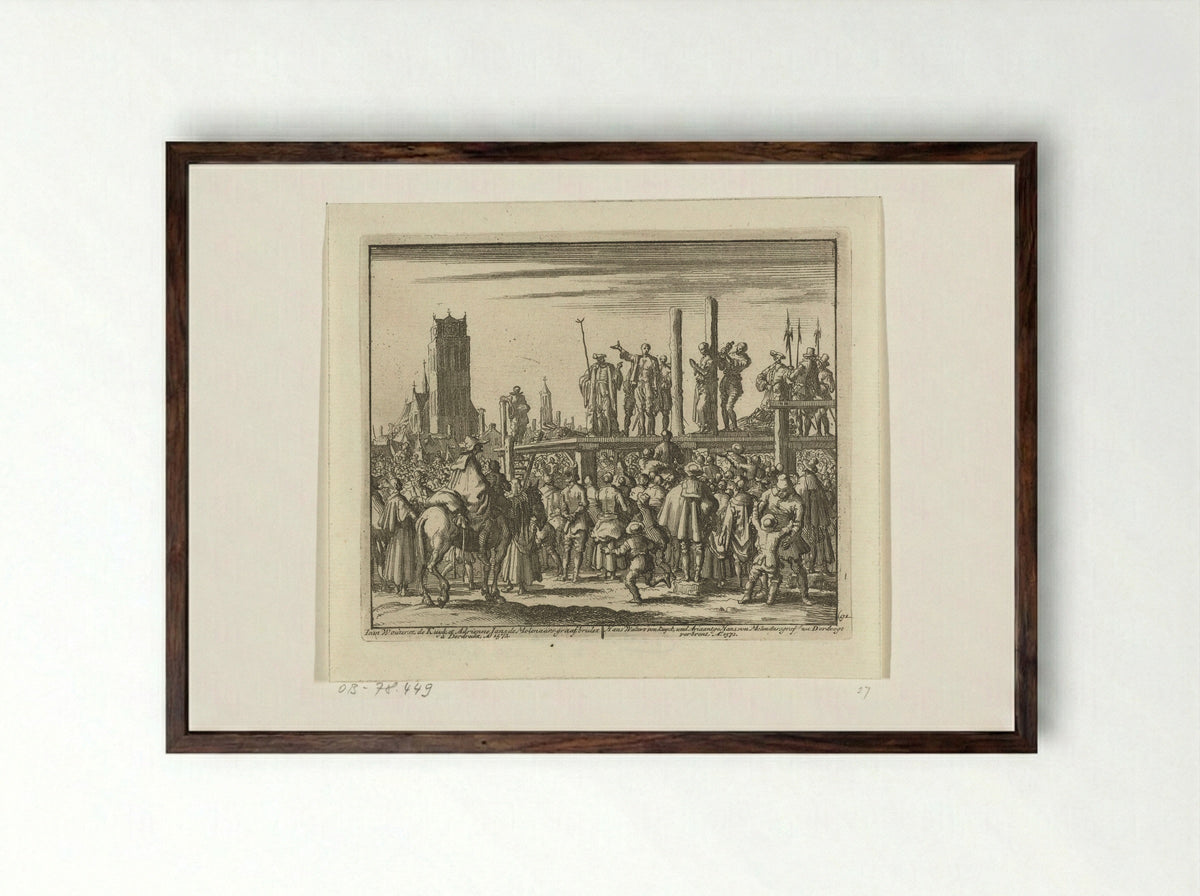 The Execution of Hans Woutersz. van Kuyk and Ariaantje Jans in Dordrecht - Hans van Kuyk - Framed Print Dark Wood