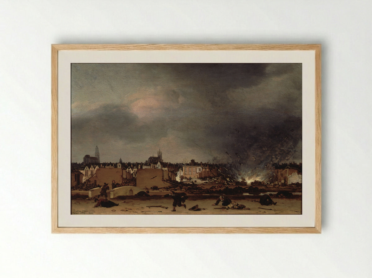 The Explosion of the Delft Powder Magazine - Egbert Lievensz. van der Poel - Framed Print Wood
